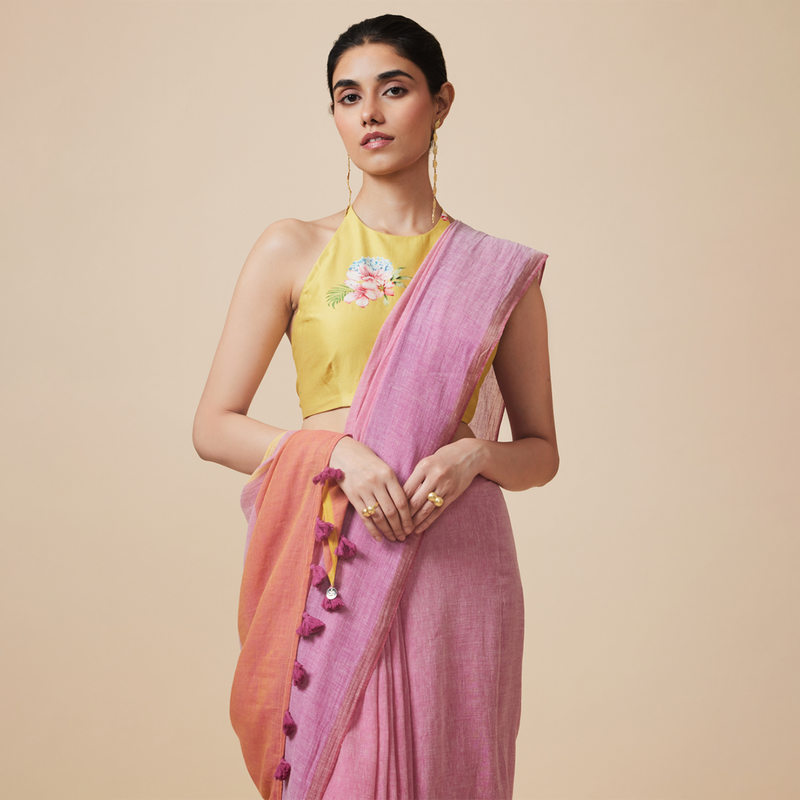 Cotton Solid Saree with Blouse | Pink & Purple、mySite、camillekostekn
