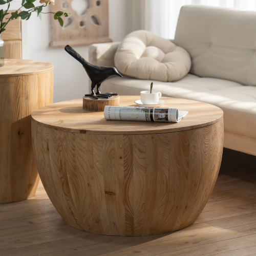 31.50"Vintage Style Bucket Shaped Coffee Table for Office, Dining Room and Living Room(Same SKU:W757P170149)、、xpatfood
