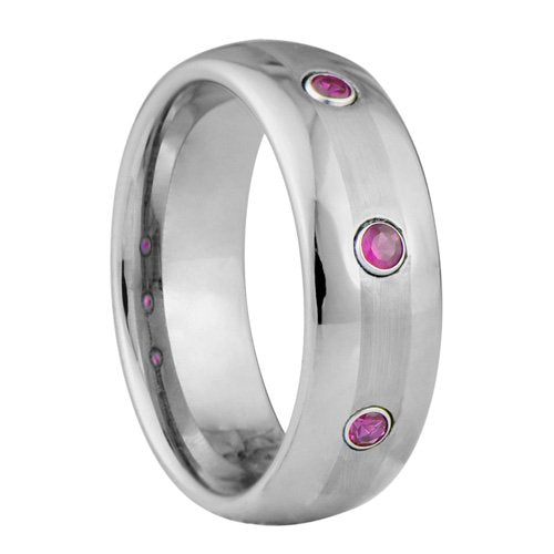 Domed Tungsten ring with CZ purple stones - 8mm wide、mySite、topwebapps