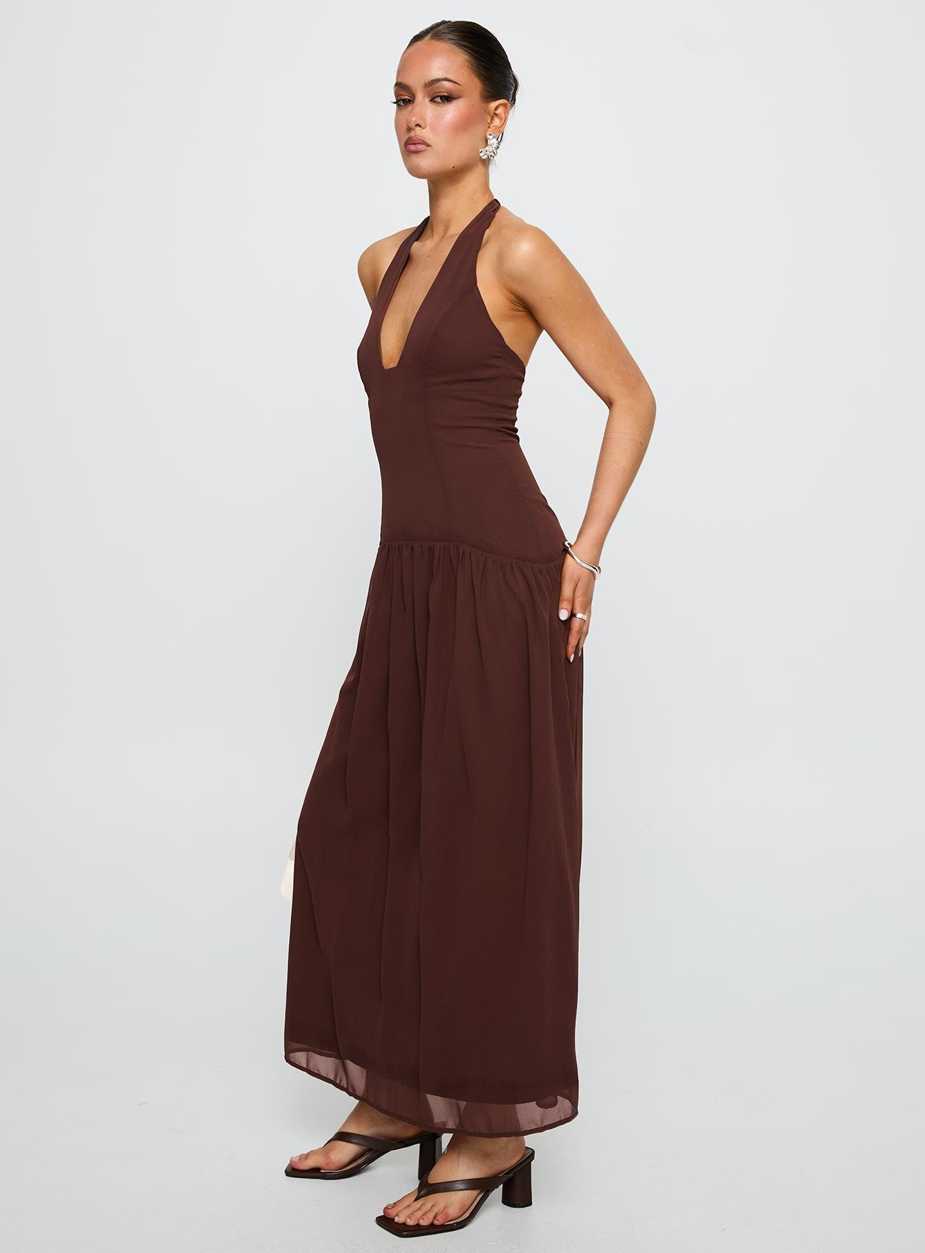 Chestnut Drop Waist Maxi Dress Brown、mySite、solidvoid