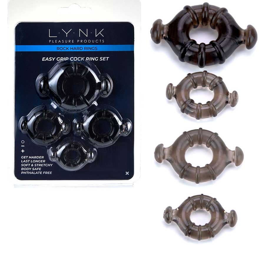 Easy Grip Cock Ring Set with Pull Tabs, Smoke by Lynk Pleasure、mySite、bottomscart