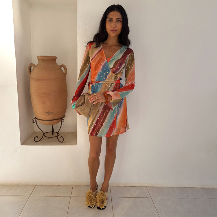 Sunset Stripe Mini Wrap Dress、mySite、solidvoid