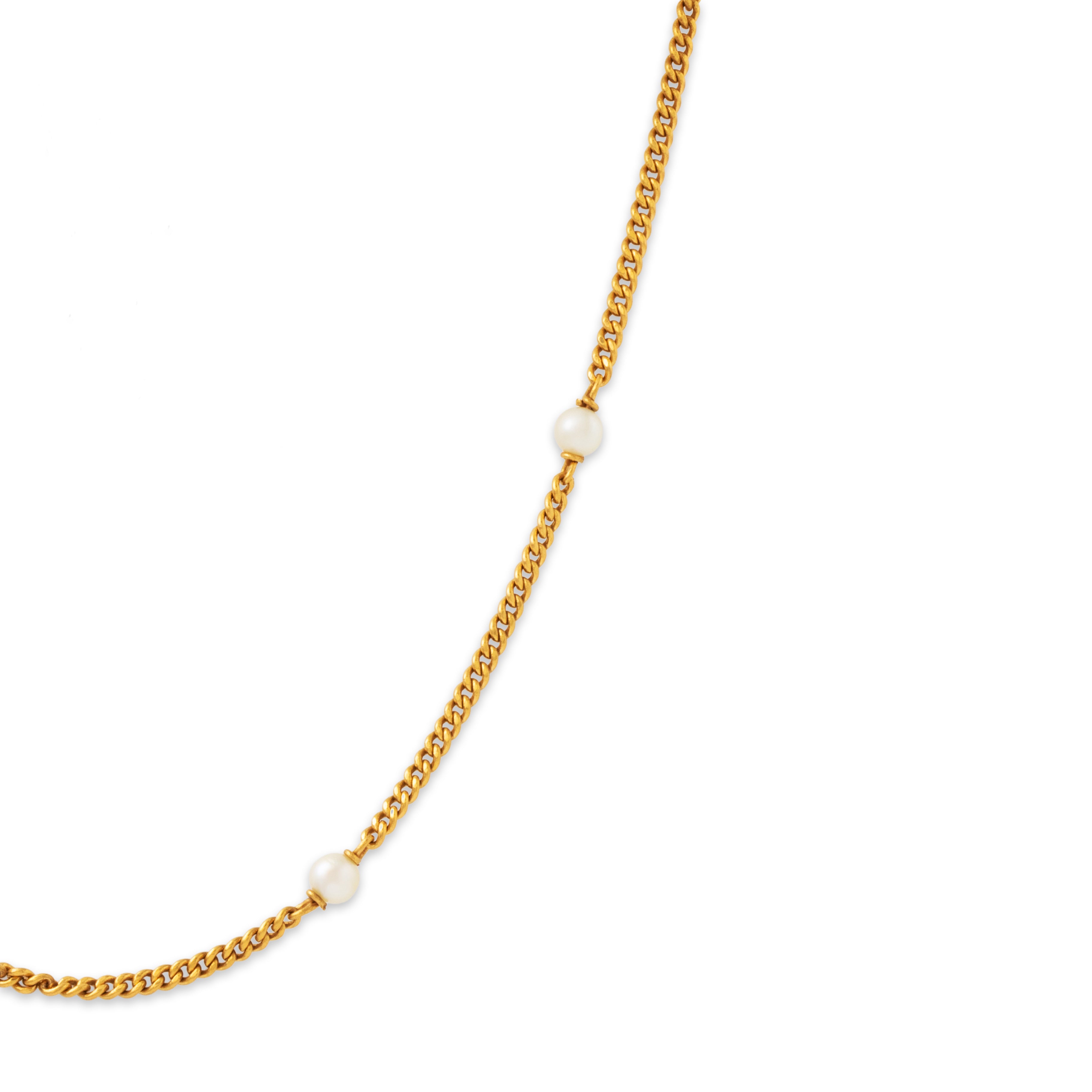 Antique 14k Yellow Gold Pearl Satin Curb Chain Station Necklace 16.5、mySite、hinf8tx79