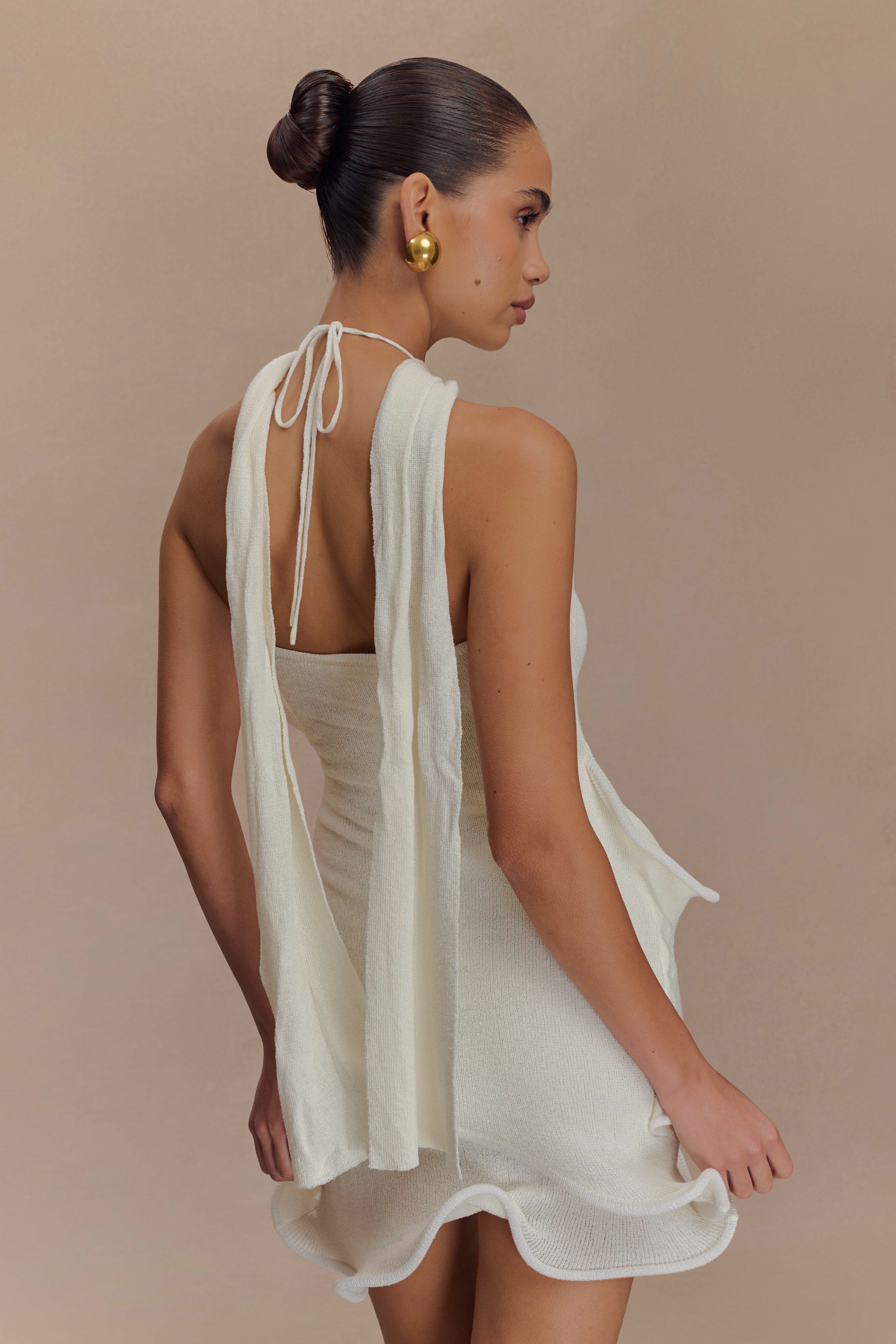 Caprice Halter Knit Mini Dress - White、mySite、solidvoid