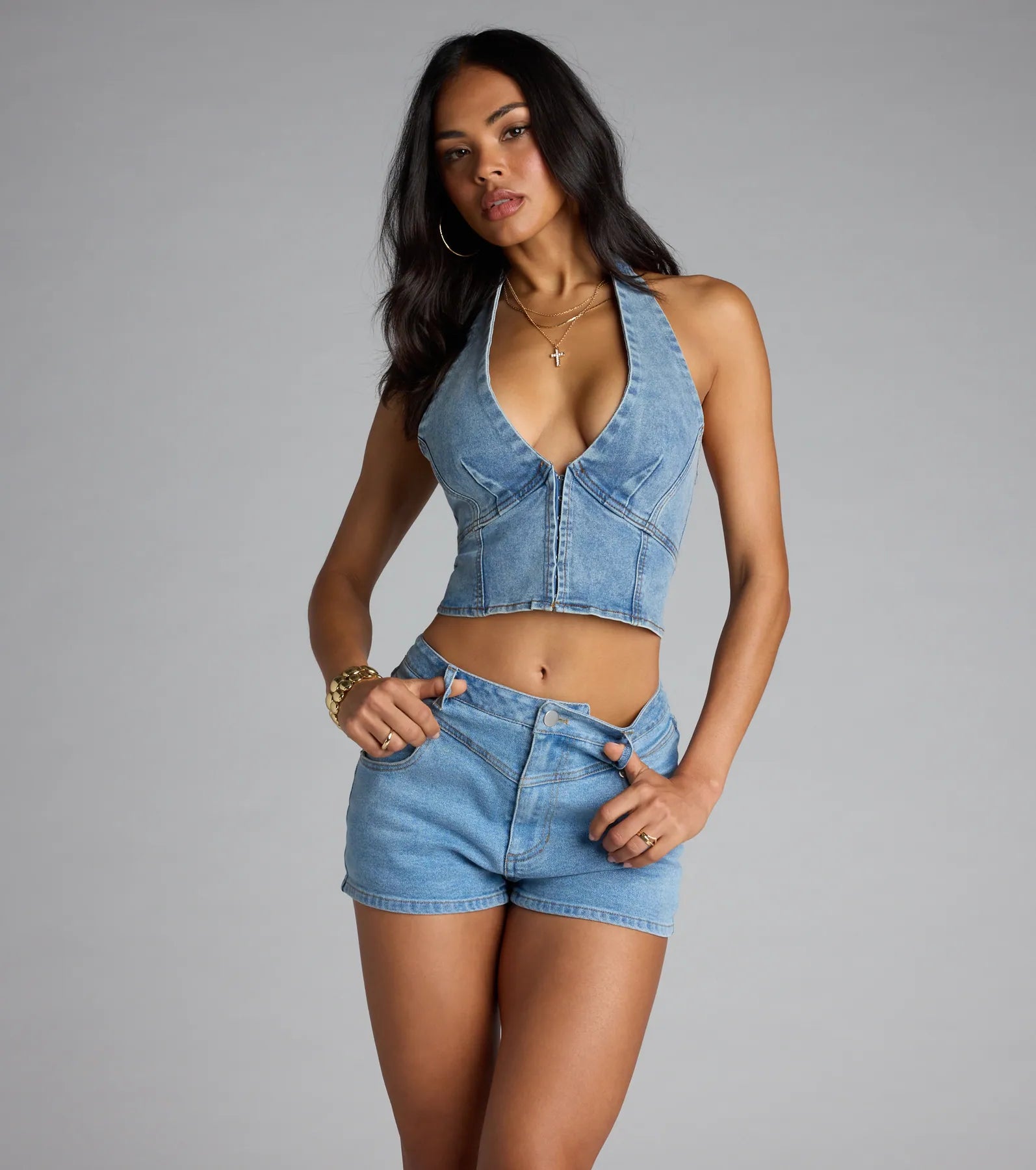  Serving Curves Denim Halter Corset Top、mySite、justintrudeaud