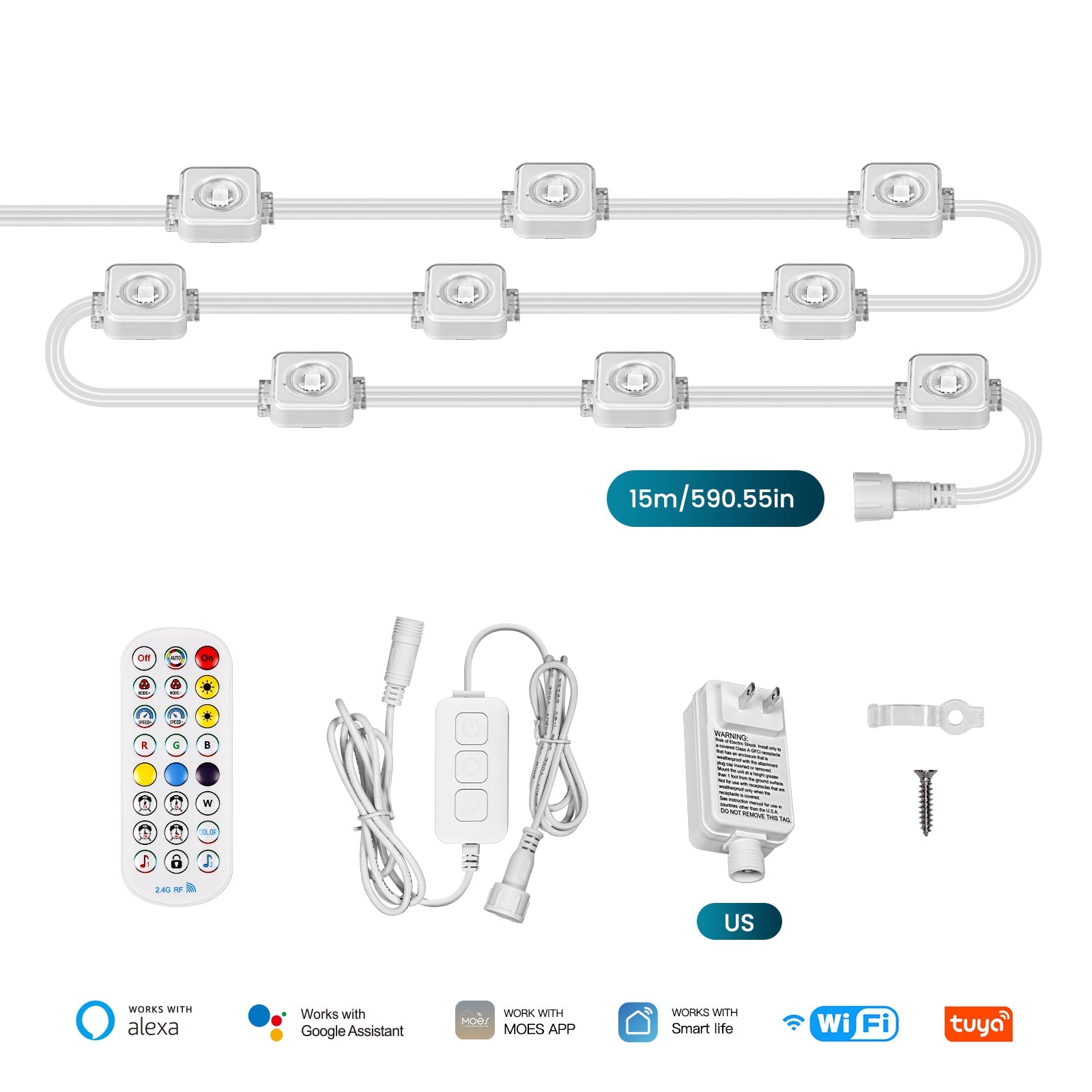 WiFi Smart Eaves String LED Lights Outdoor IP67 Waterproof 1600 Million RGB Color、mySite、fannypackpong