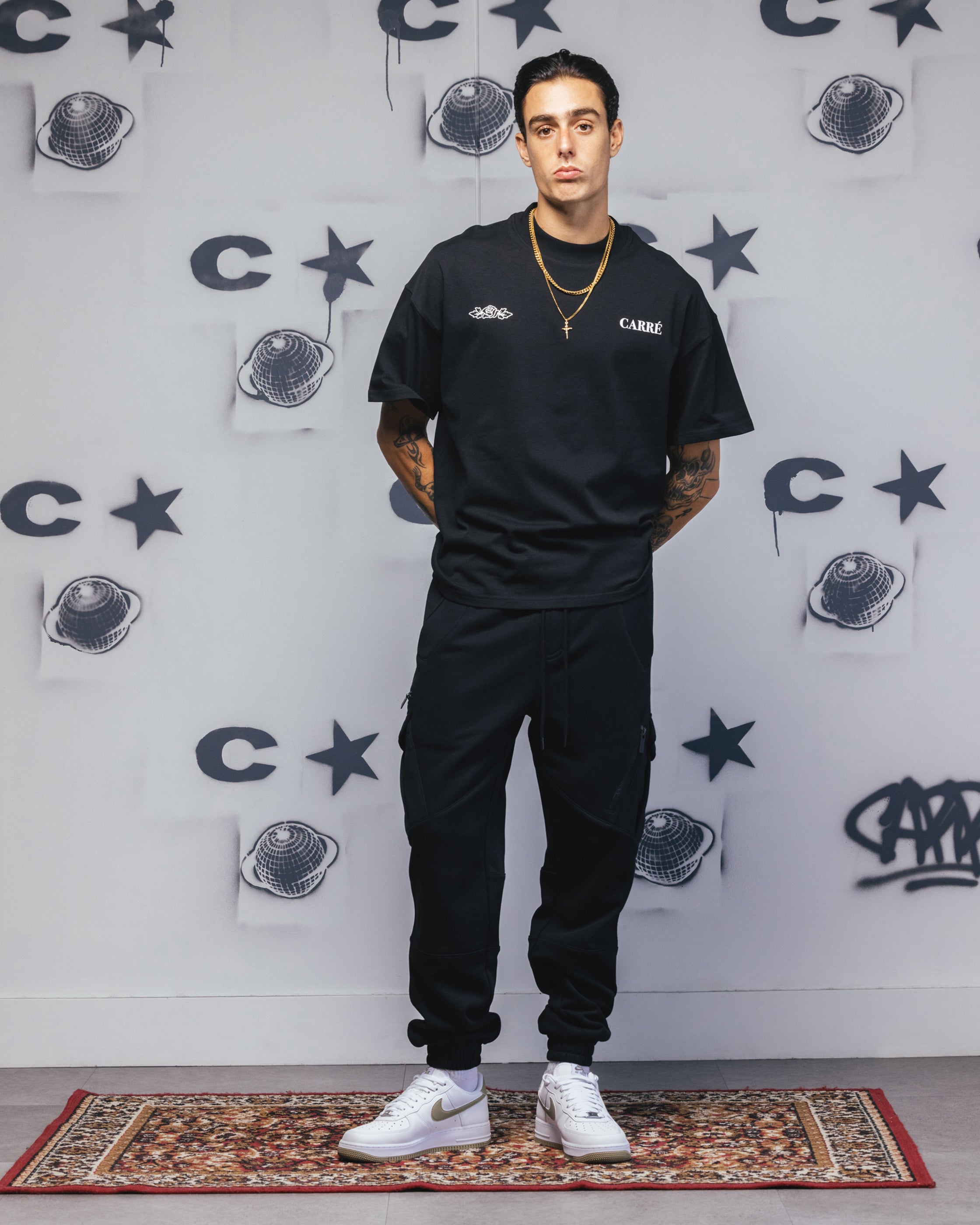 Carre Bloom T-Shirt Black、mySite、zt4zffjzw