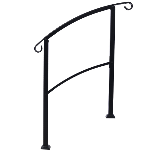 Handrails for Outdoor Steps, Fit 2 or 3 Steps Outdoor Stair Railing, Picket#2 Wrought Iron Handrail, Flexible Porch Railing, Black Transitional Handrails for Concrete Steps or Wooden Stairs、、eastwooduniform