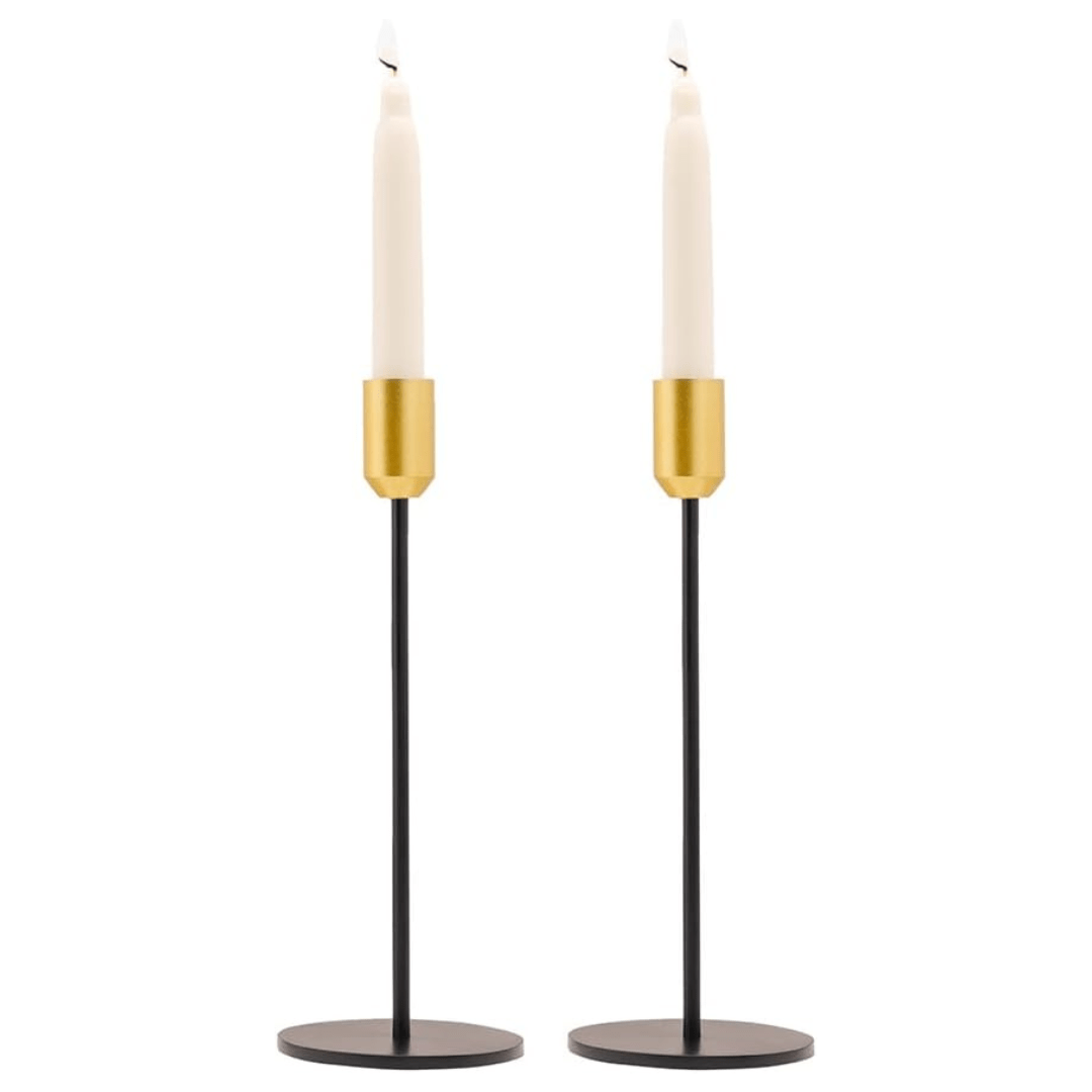 Sleek Black and Gold Shabbat Candlesticks by Yair Emanuel - 9 Tall、mySite、topwebapps