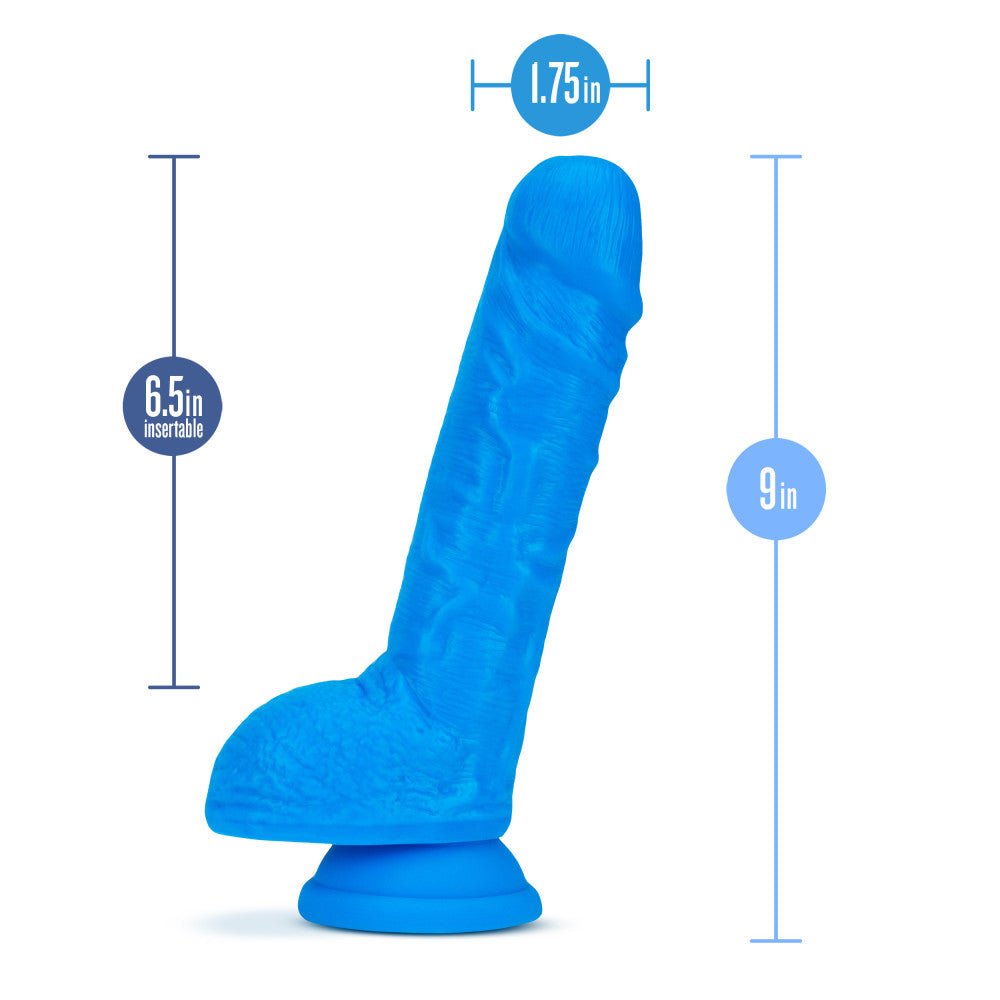 Neo By Blush® | Realistic Neon Blue 9-Inch Long Dildo With Balls & Suction Cup Base、mySite、bottomscart