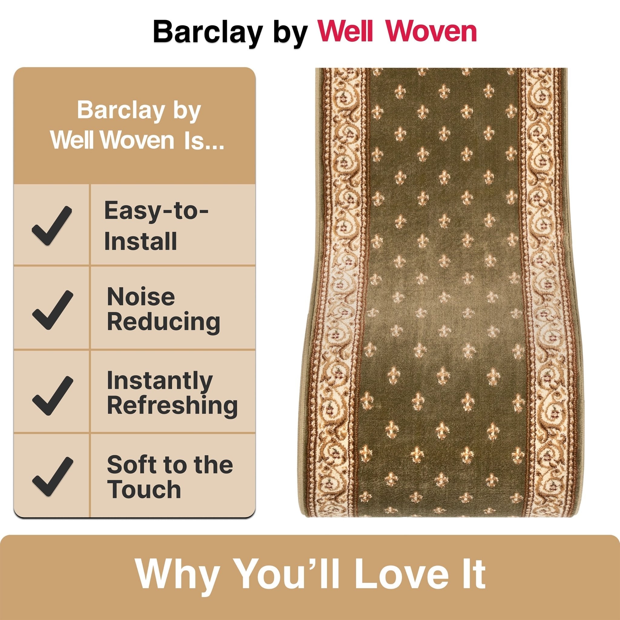 Custom Size Hallway & Stair Runner Fleur de Lis Traditional Green 27 Inch Wide x Choose Your Custom Length Runner Rug、mySite、gigharbornorthrealestate