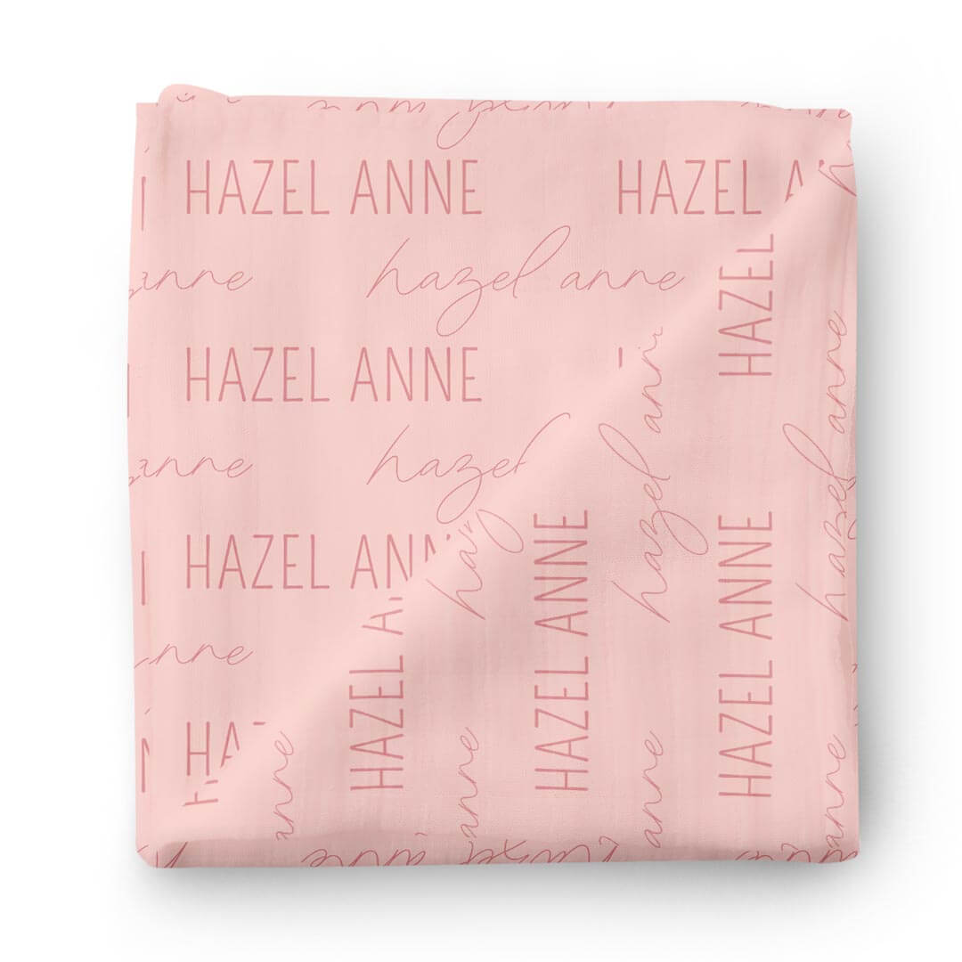 Personalized Light Rose on Pink Baby Name Swaddle Blanket - Block & Script、mySite、layawaytickets
