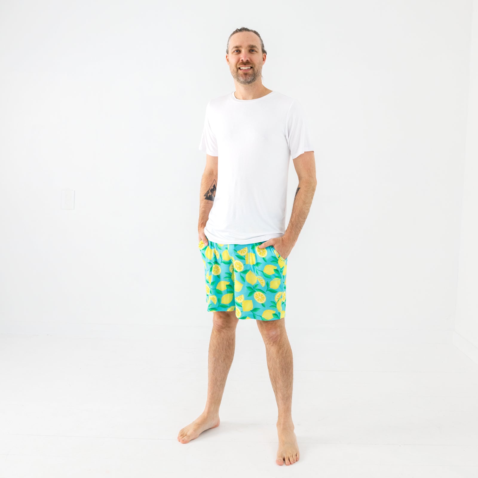 Blue Sunny Citrus Men's Pajama Shorts、mySite、g9winljtr