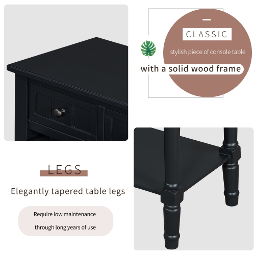 TREXM Narrow Console Table, Slim Sofa Table with Three Storage Drawers and Bottom Shelf for Living Room, Easy Assembly (Espresso)、、casual