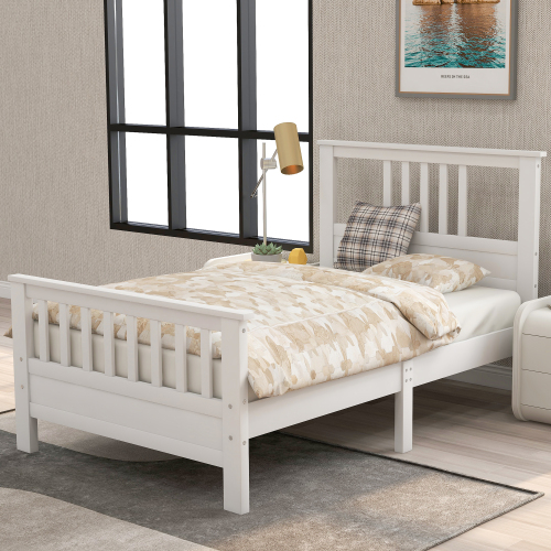 Wood Platform Bed with Headboard and Footboard, Twin (White)、、casual