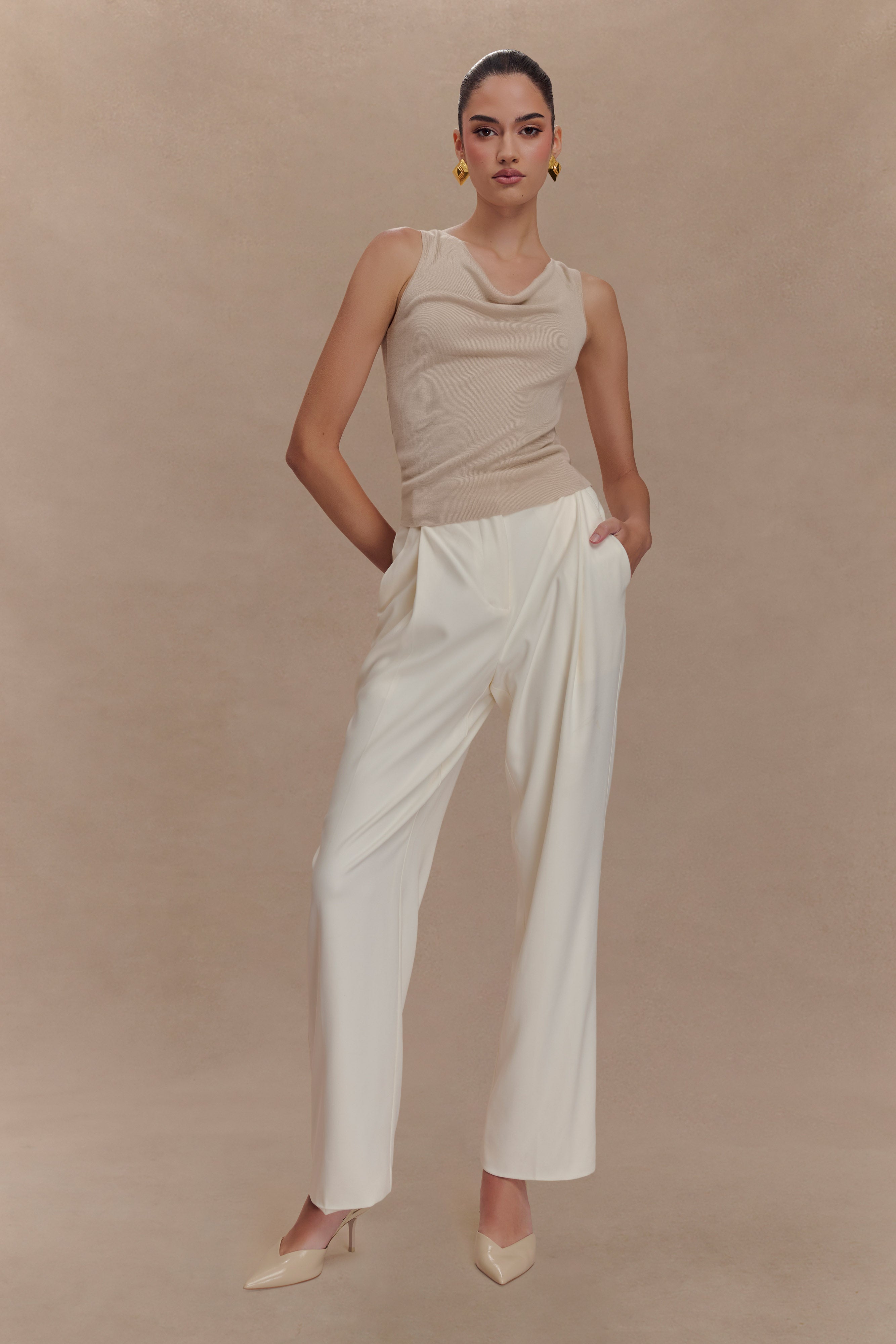 Brenda Draped Front Knit Top - Stone、mySite、solidvoid