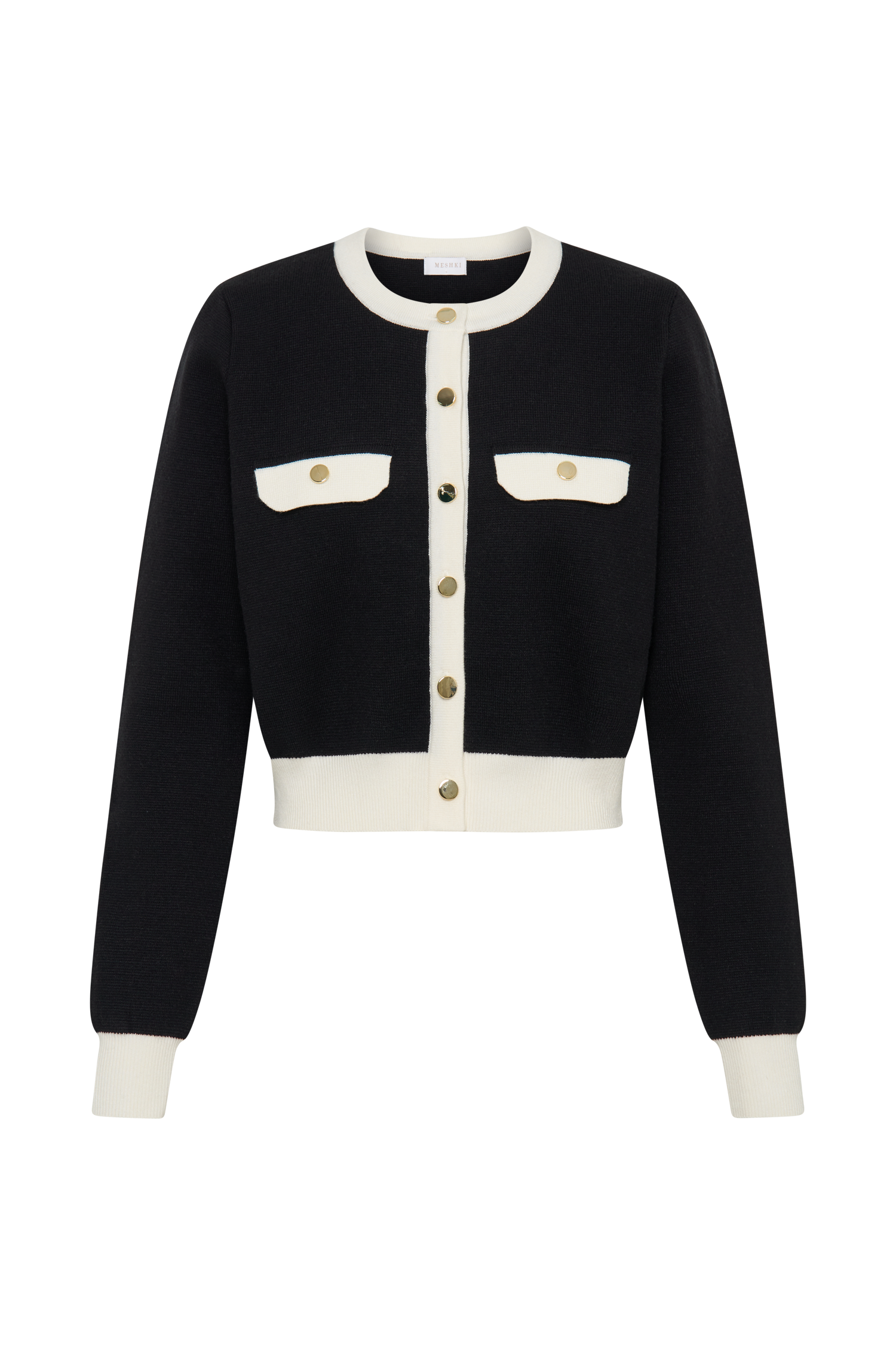 Tabitha Contrast Knit Cardigan - Black、mySite、solidvoid