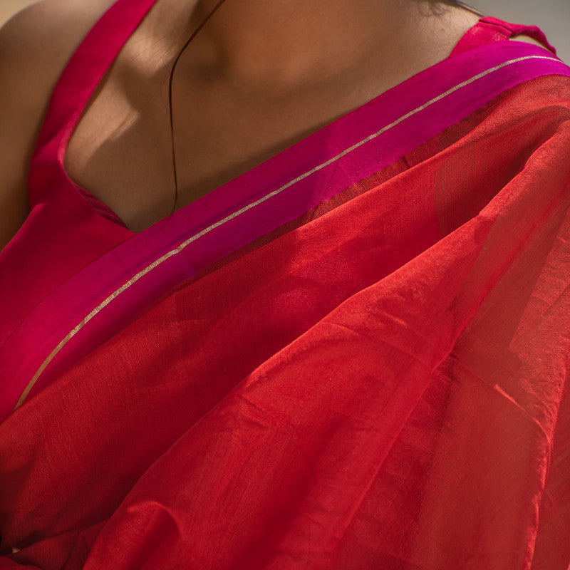 Chanderi Silk Cotton Saree | Red & Pink、mySite、camillekostekn