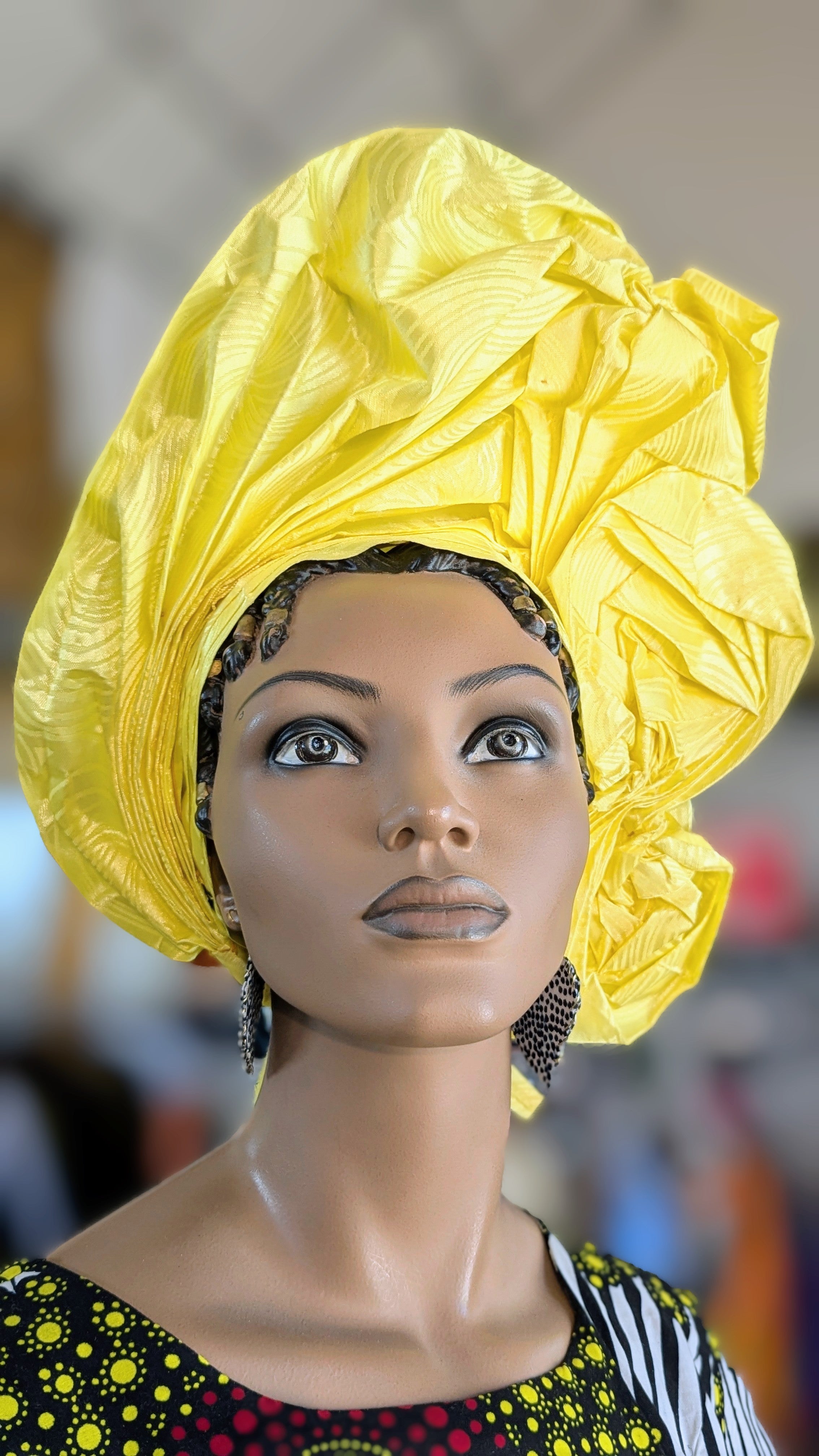 Dupsie's Chinyere Yellow African Autogele Ready Gele Head Wrap Hat DPASGYB49、mySite、solidvoid