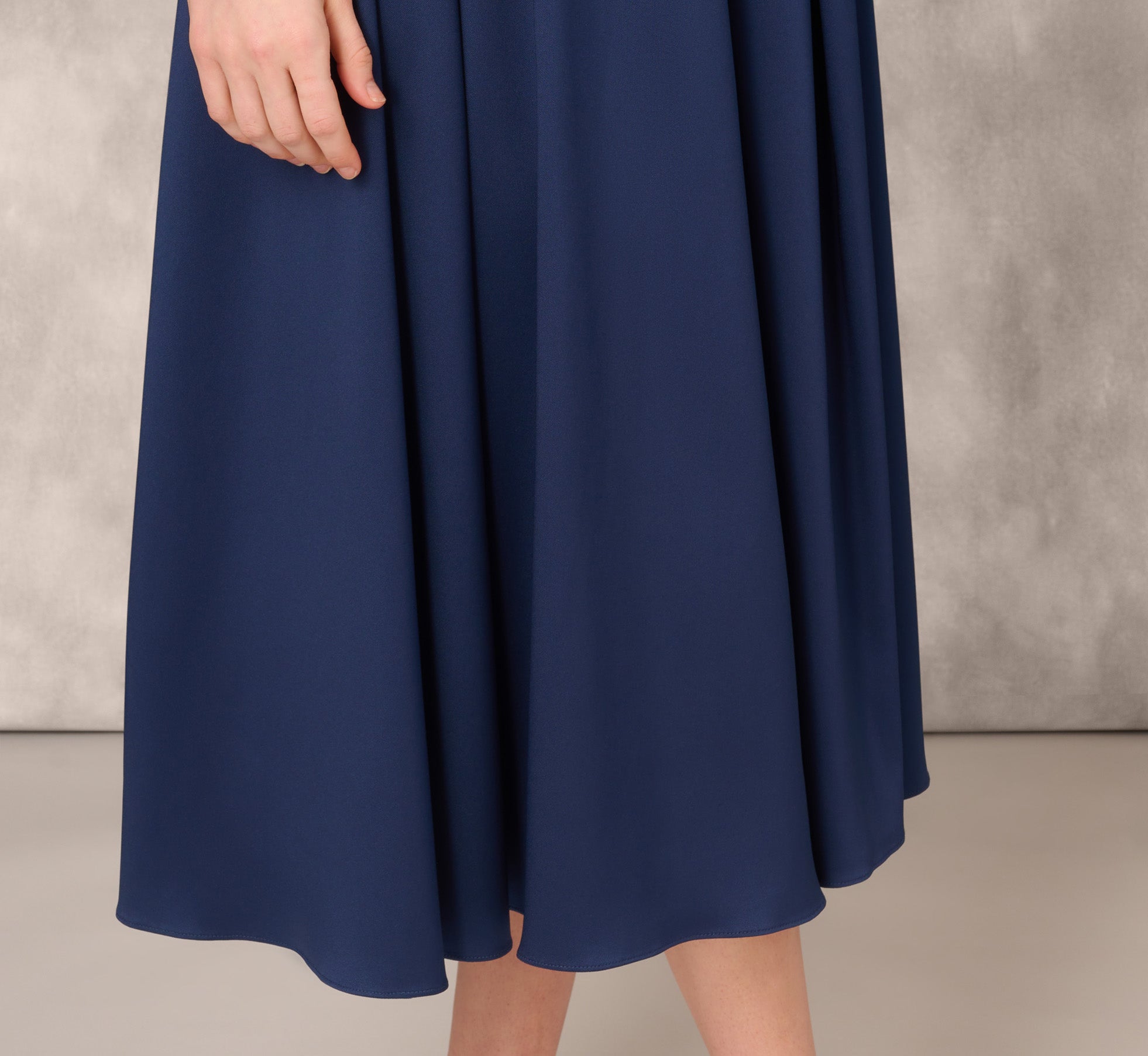 Stretch Mikado Midi Dress With Beaded Neckline And Straps In Navy、mySite、solidvoid