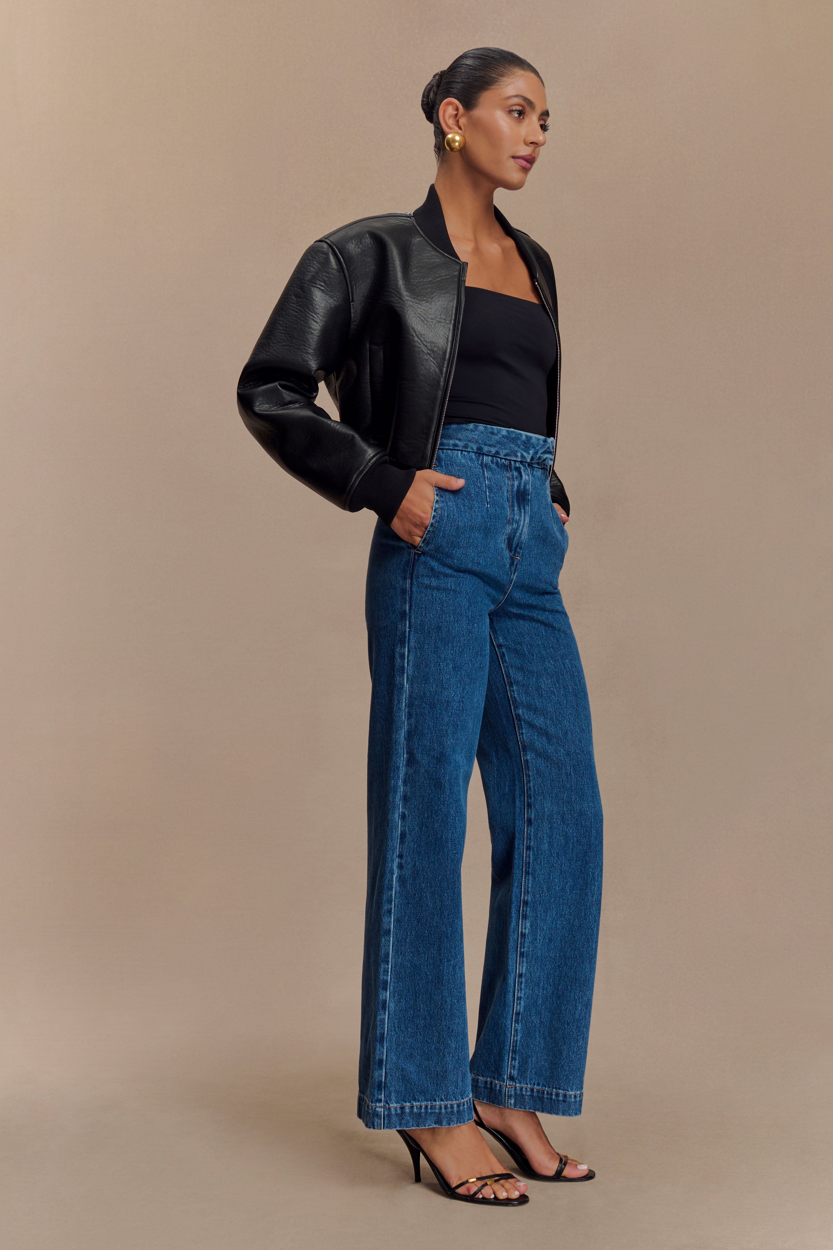 Codi Faux Leather Bomber Jacket - Black、mySite、solidvoid