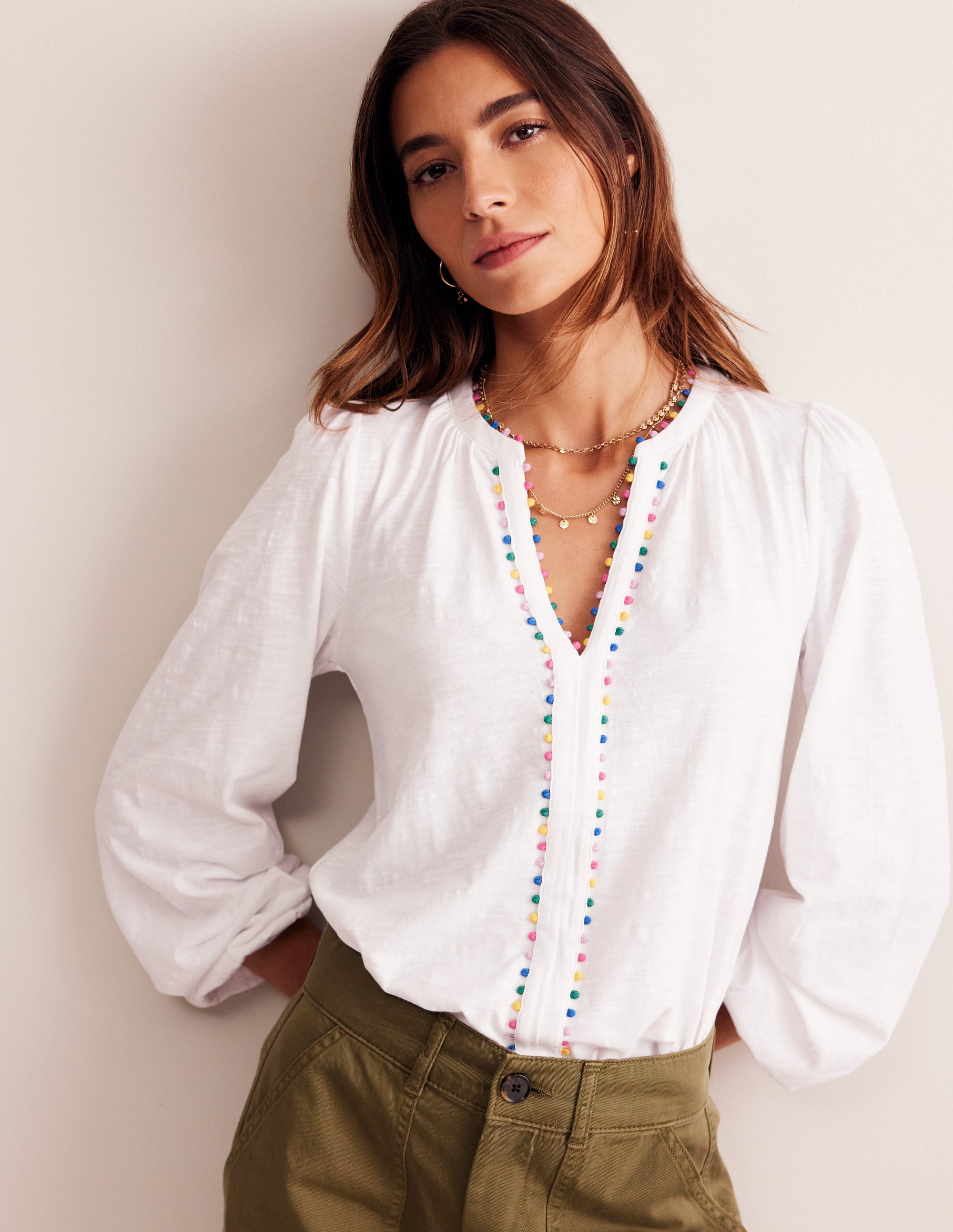  Ali Long Sleeve Pom Top-White、mySite、ashleygrahame