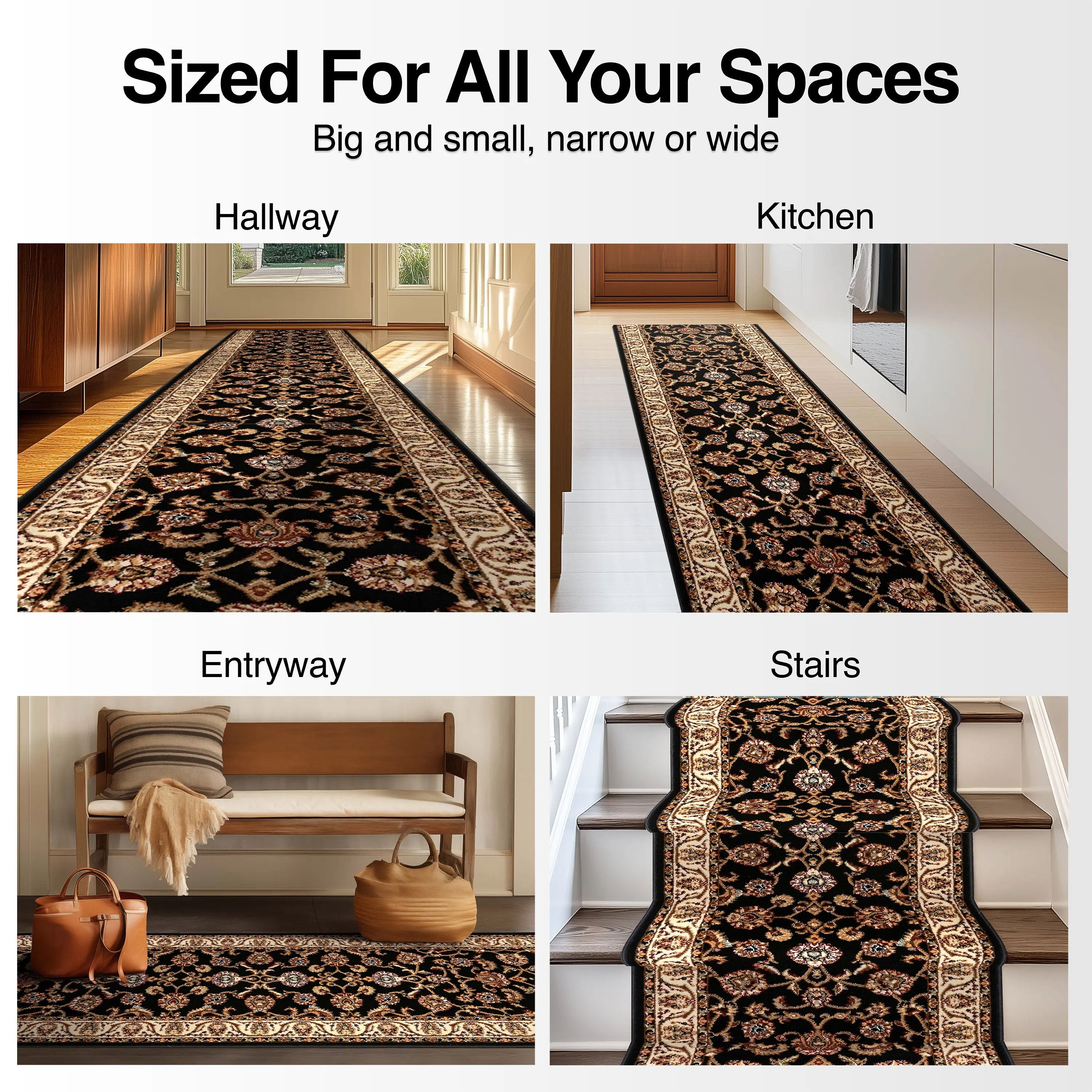 Sarouk Custom Size Runner Traditional Black 27 Inch Wide x Choose Your Length Hallway Runner Rug、mySite、gigharbornorthrealestate