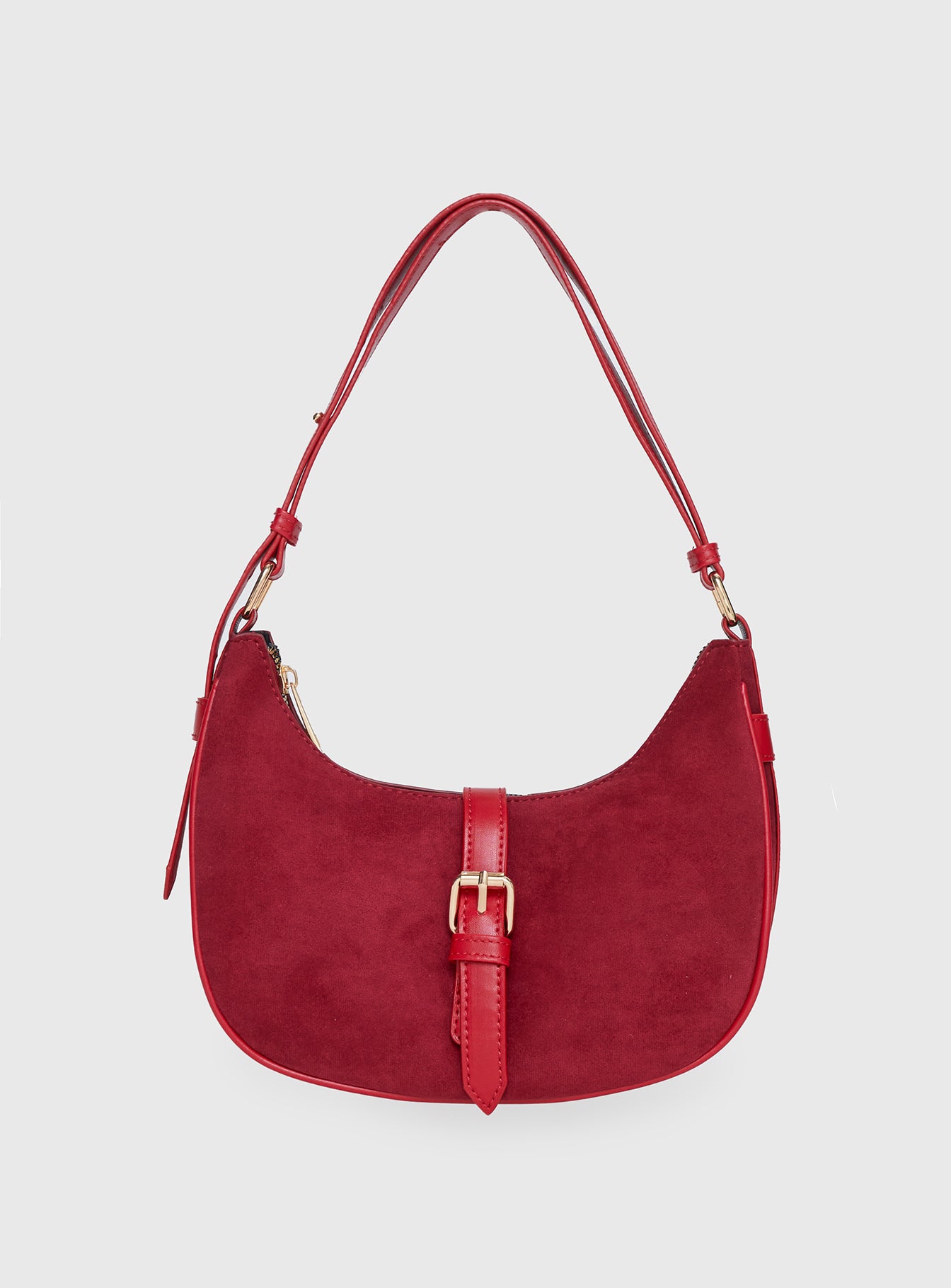 Jaxton Buckle Faux Suede Shoulder Bag Red、mySite、solidvoid