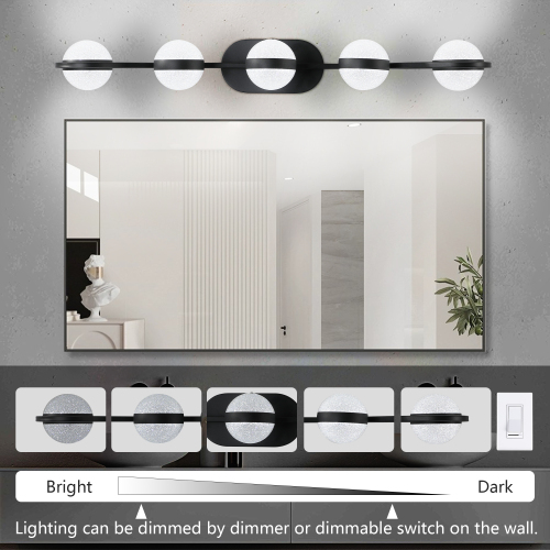 (Same as W1340P143677/L2001-B-4) 30" Black Minimalist LED Bathroom Vanity Light with Crystal Sand Acrylic Shades, 4-Light Wall Mounted Decorative Lighting Fixture, Suitable for Bathroom Vanity Mirror、、eastwooduniform