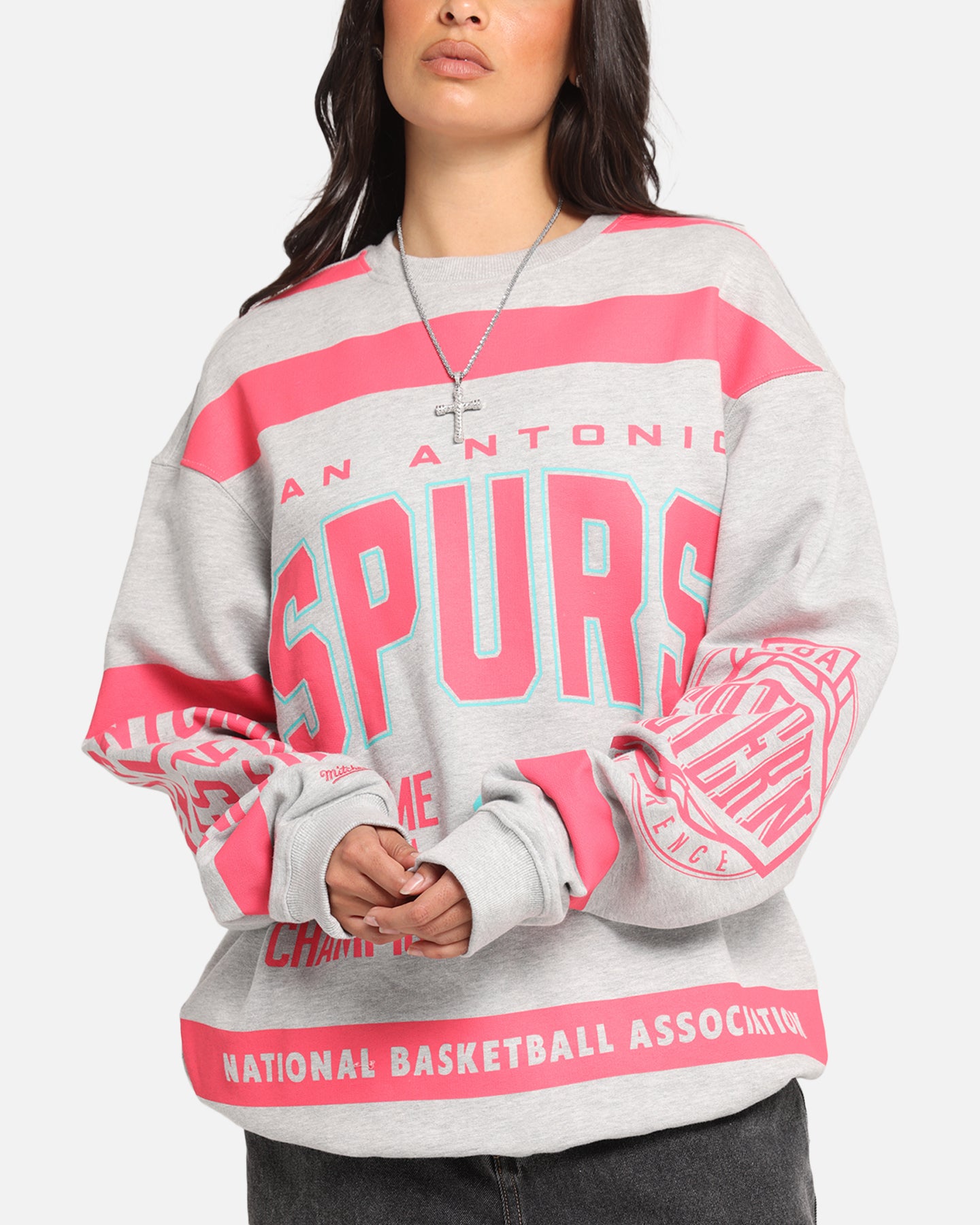 Mitchell & Ness San Antonio Spurs Letterform Crewneck Grey Marle、mySite、zt4zffjzw