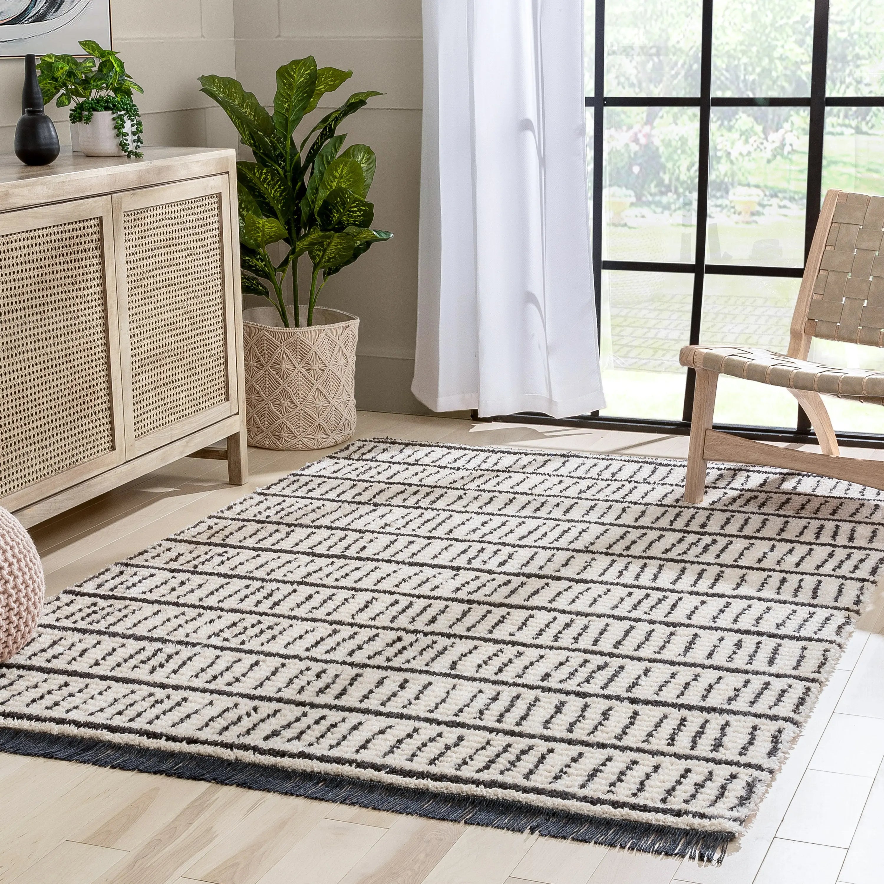 Viho Tribal Geometric Stripes Ivory High-Low Textured Pile Rug、mySite、gigharbornorthrealestate