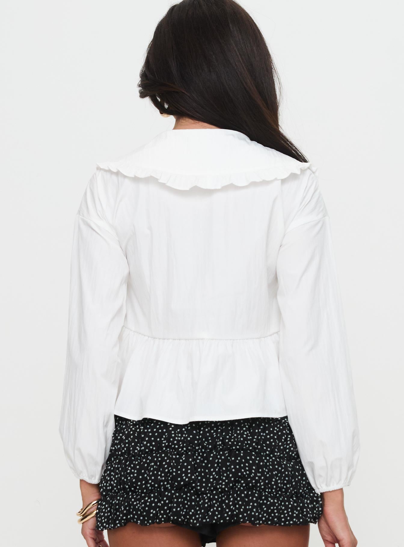 Floating Along Collared Long Sleeve Top White、mySite、solidvoid