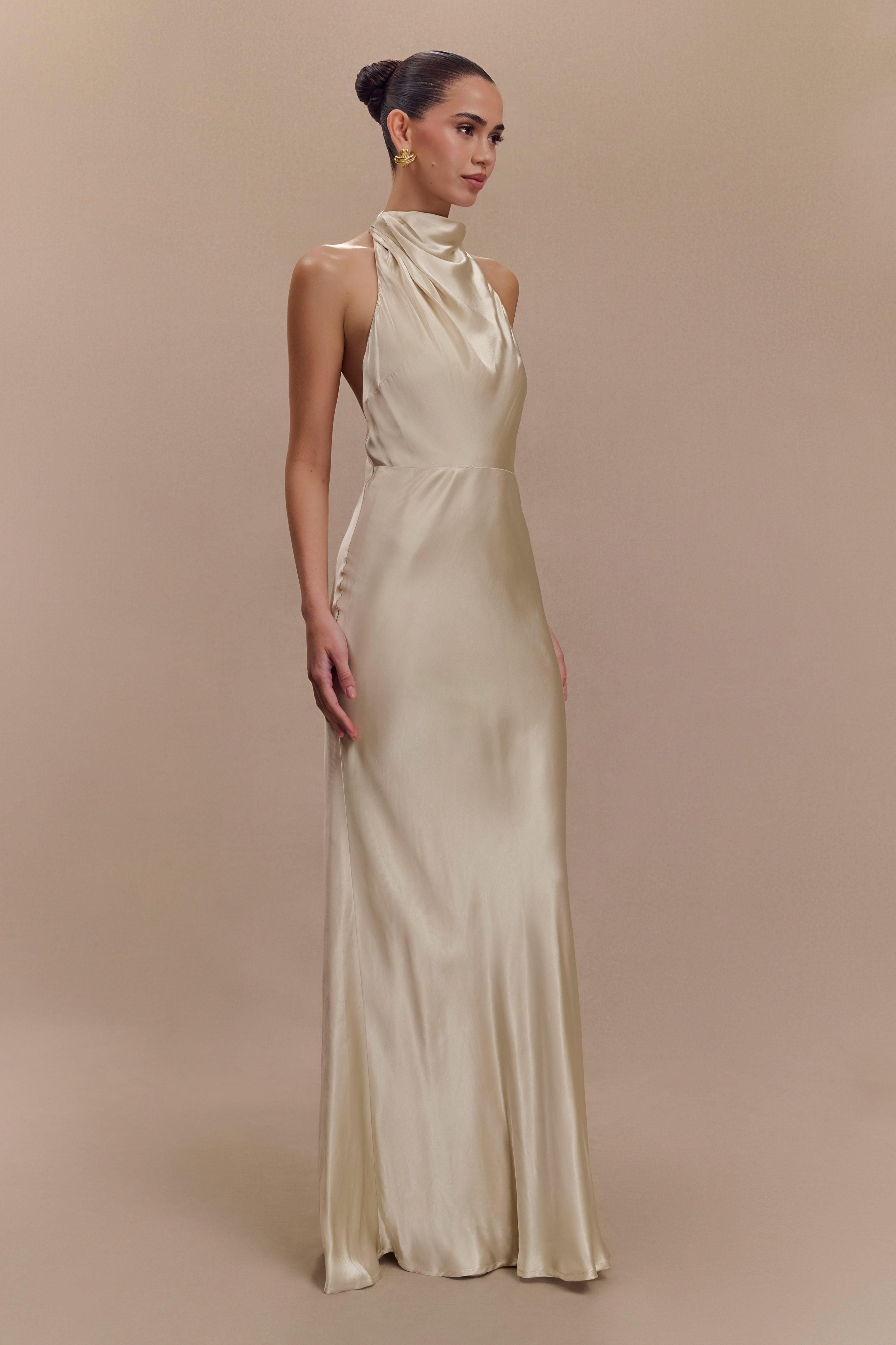 Esther Iridescent Satin Cowl Maxi Dress - Gold、mySite、solidvoid