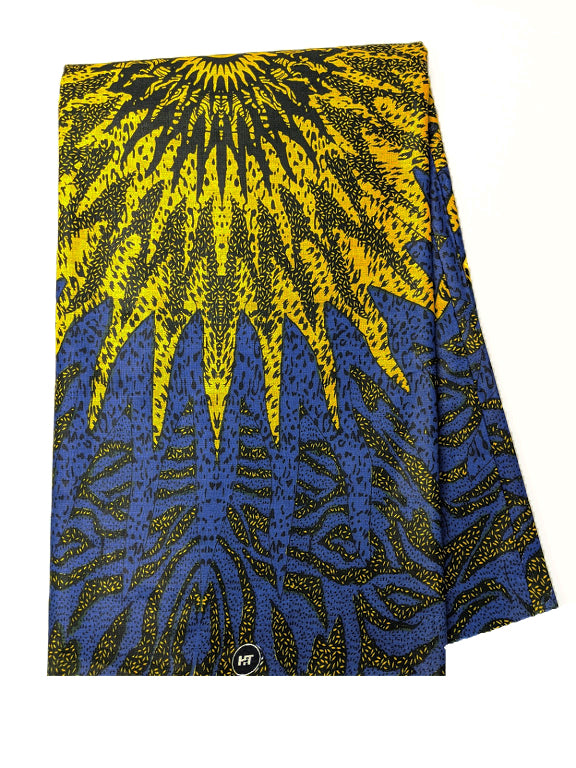 Blue Gold Sun Burst African Print Fabric-DPAP4071、mySite、solidvoid