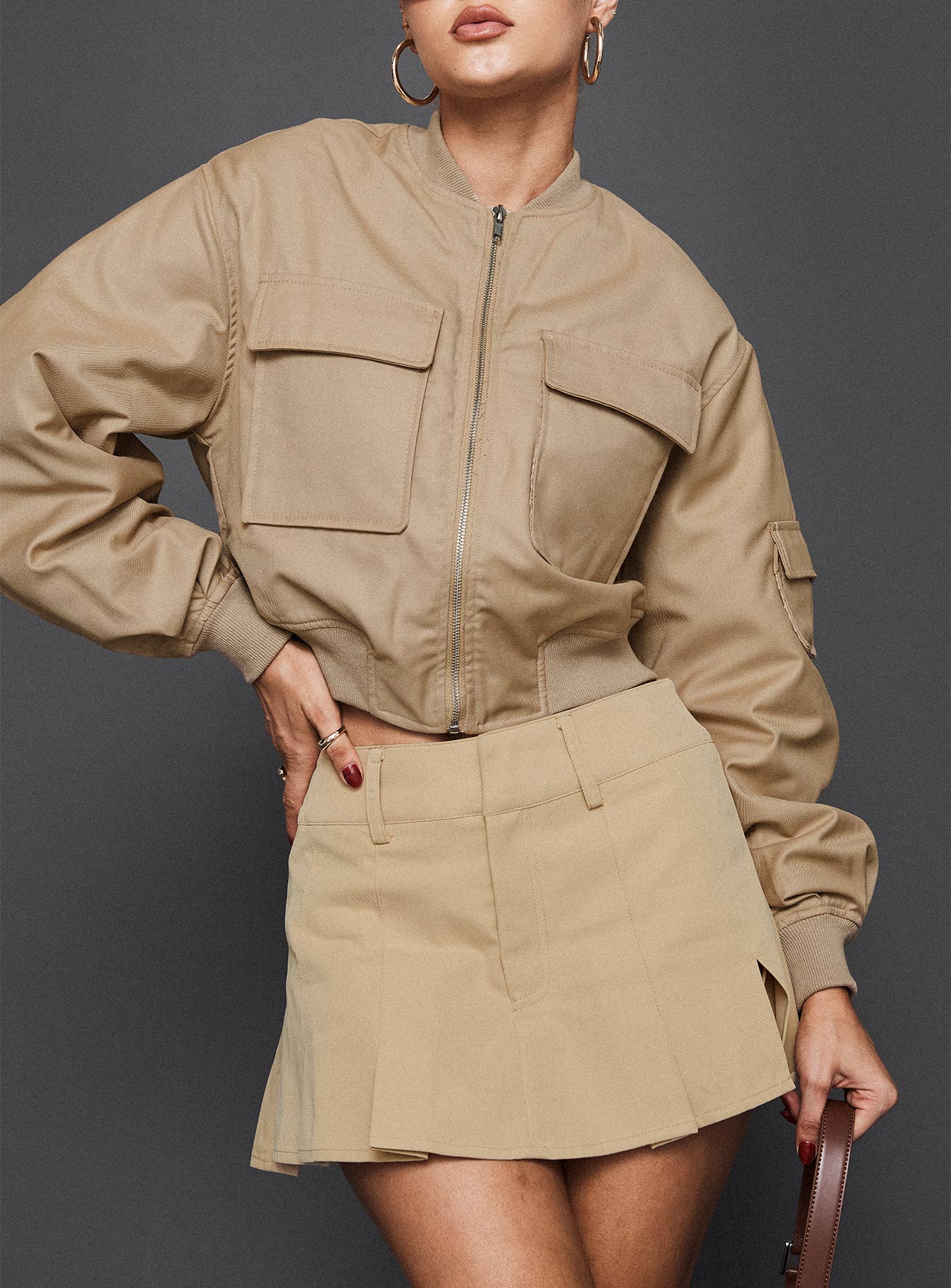 Calianna Pleated Mini Skort Camel、mySite、solidvoid