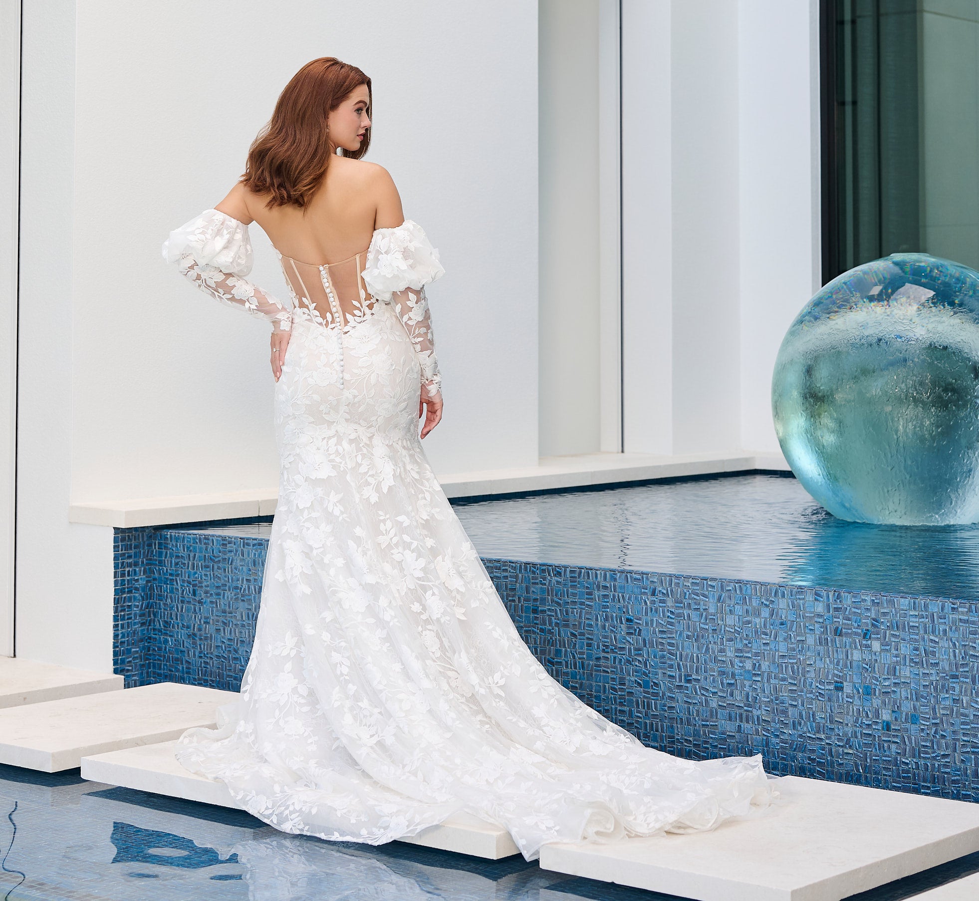 Floral Matte Lace Mermaid Gown in Ivory Almond Nude、mySite、solidvoid