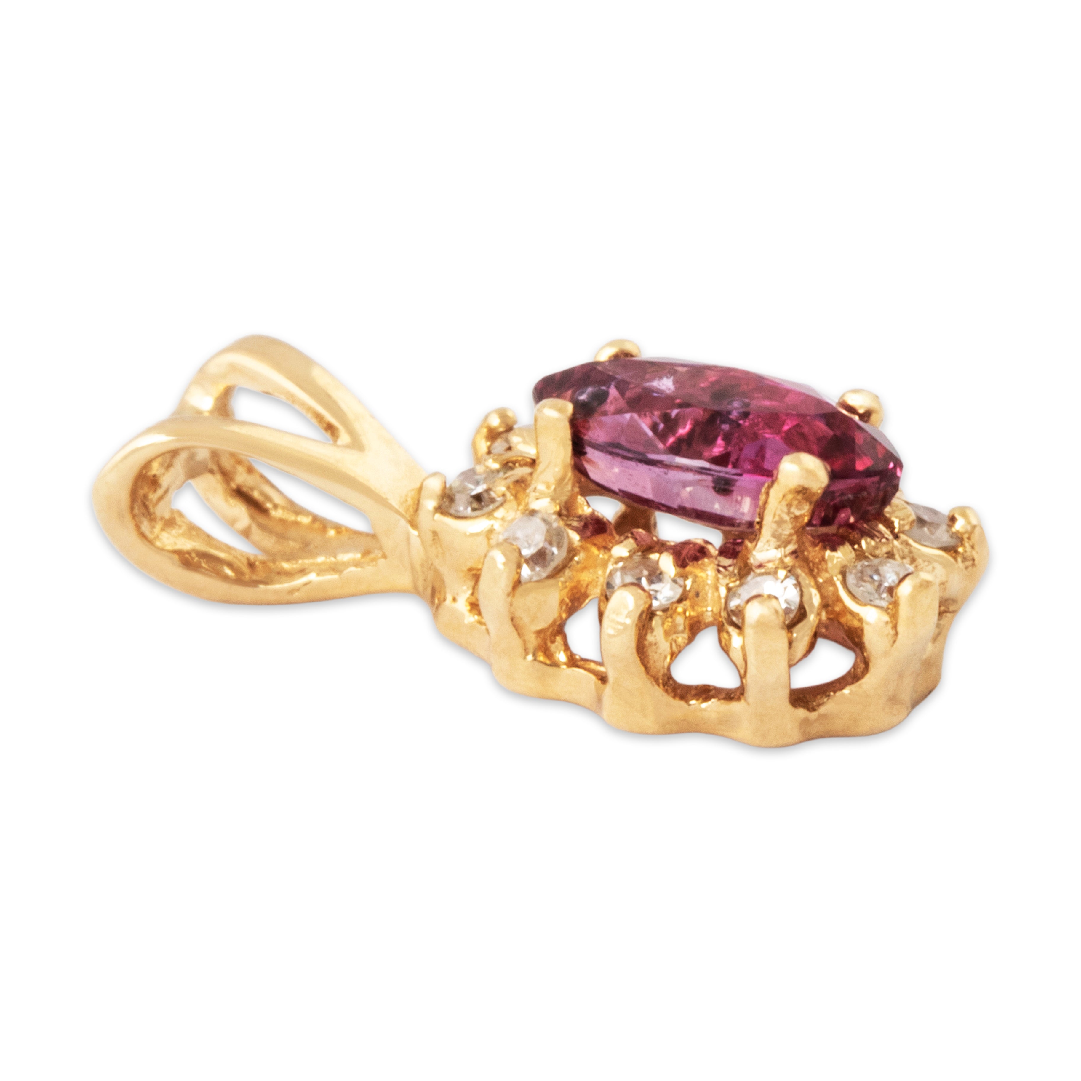 Vintage Small 14k Yellow Gold Ruby Diamond Lovely Marquise Halo Pendant、mySite、hinf8tx79