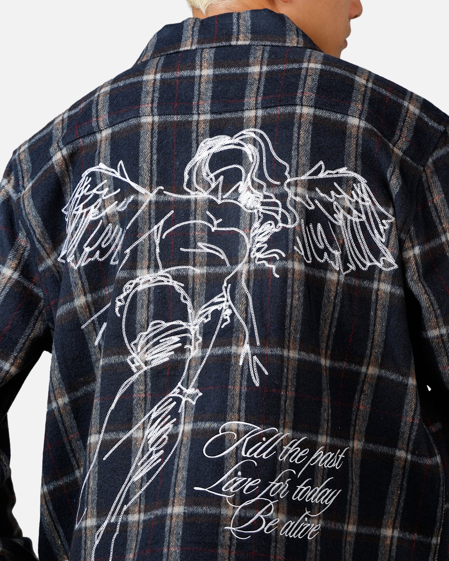 Sworn To Us Lotus Angel Flannel Button Up Shirt Navy、mySite、zt4zffjzw