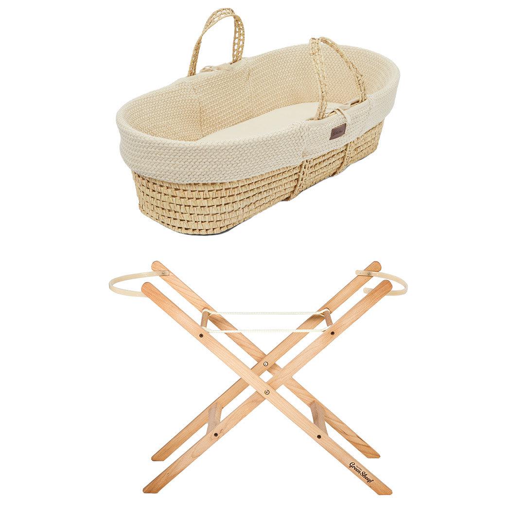  The Little Green Sheep Organic Wheat Knit Moses Basket + Mattress - Linen、mySite、merchandisen