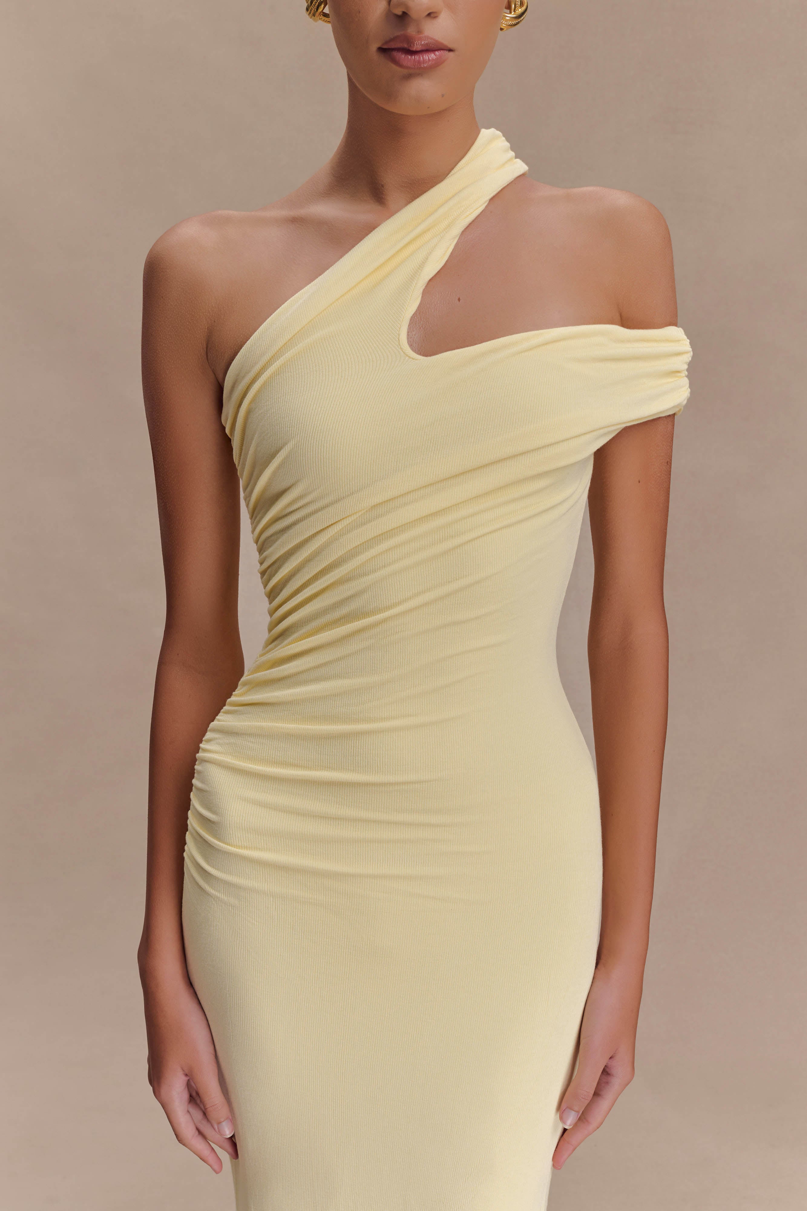 Anastasia One Shoulder Modal Midi Dress - Pale Lemon、mySite、solidvoid