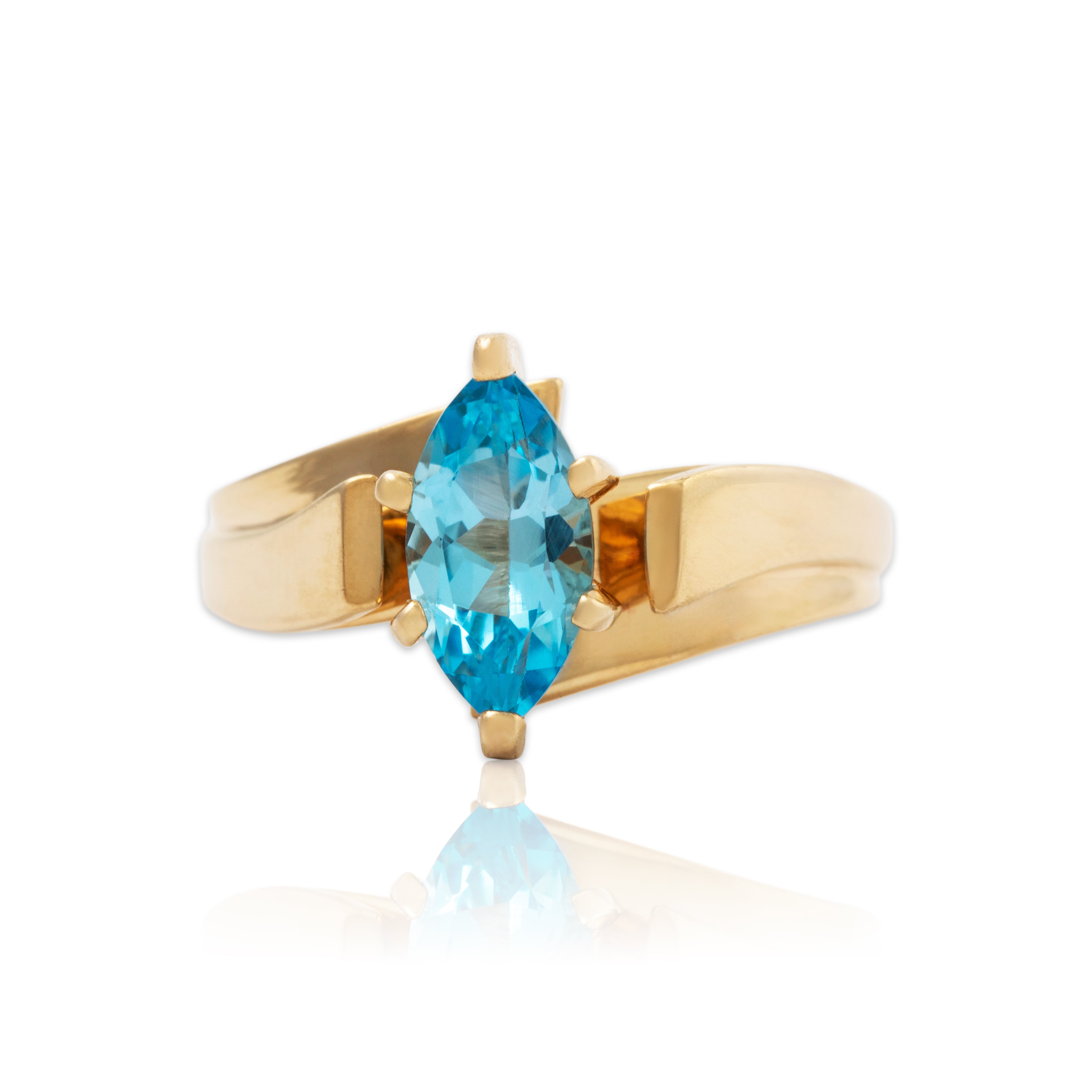 Vintage 10k Yellow Gold 1ct Swiss Blue Topaz Modern Marquise Ring 7.00、mySite、hinf8tx79