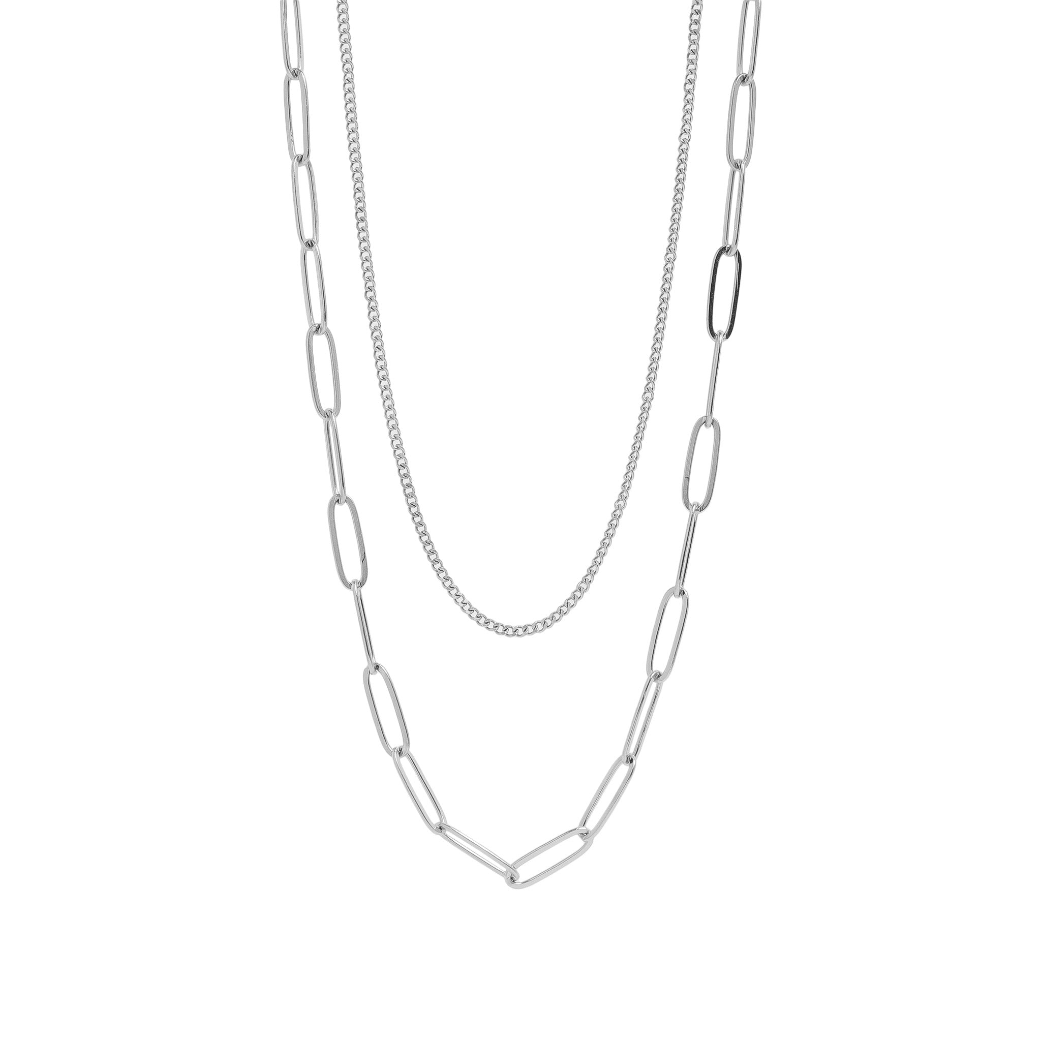18K Gold PVD Stainless Steel Dainty Curb and Paperclip Layered Chain Necklace / CHN0019、mySite、dreamappss