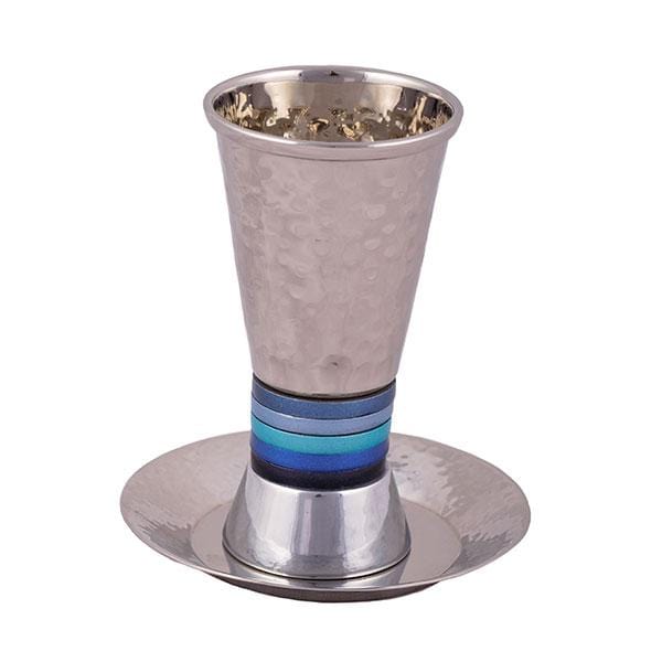 Wide Rings Kiddush Cup and Dish by Yair Emanuel - Blue、mySite、topwebapps