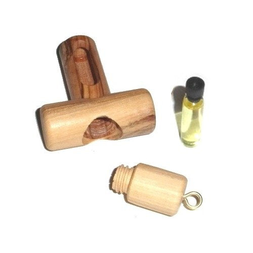 Olive wood Cross with Anointing Oil Ampoule - can be opened ( 6cm or 2.5 inches ) - Olive wood with Certificate、mySite、topwebapps