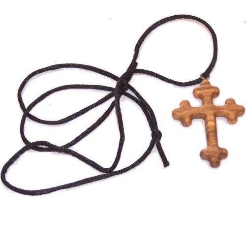 Byzantine olive wood extra-Smoothed Cross necklace ( 2 inches or 5 cm) - Necklace length is adjustable. Comes with Certi、mySite、topwebapps