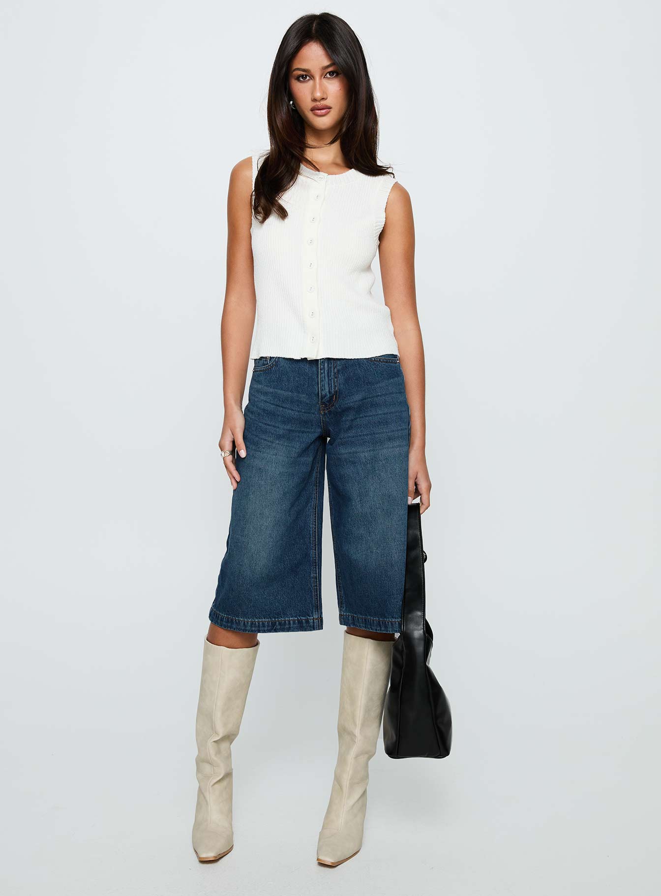 Simie Button Front Rib Top White、mySite、solidvoid