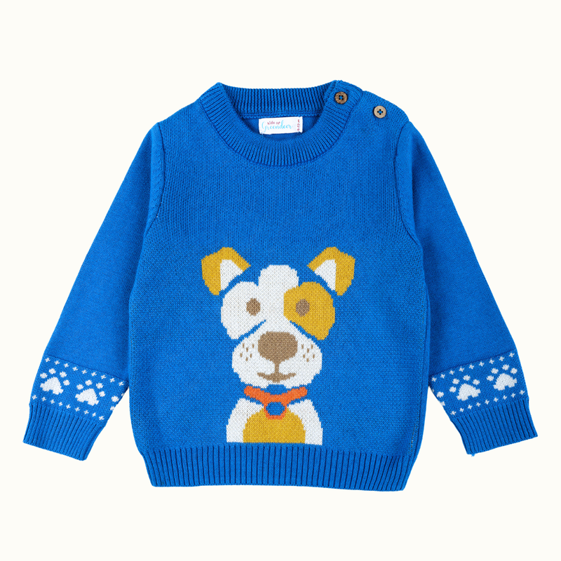 Cotton Sweater For Kids | Cheerful Dog Printed | Greek Blue、mySite、camillekostekn