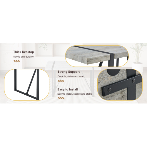 Rustic Industrial Rectangular Wood Dining Table For 4-6 Person, With 1.5" Thick Engineered Wood color Tabletop and Black Metal Legs,Desk For Kitchen Dining Living Room, 55.1" x 31.4"x 29.9"1529W115172、、casual