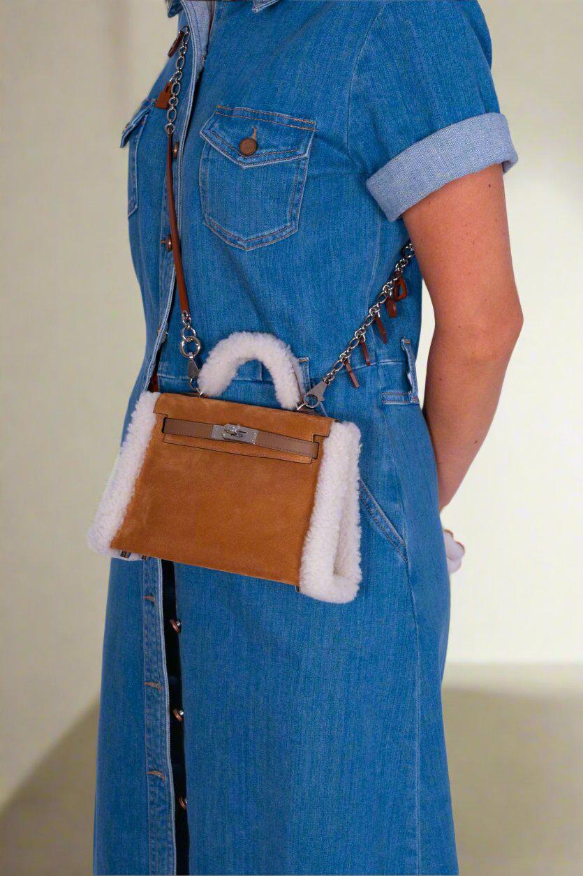 Hermès Teddy Mini Kelly 20 Chamois Grizzly, Alezan Swift and Ecru Mouton Shearling Palladium、mySite、garminoutage.com