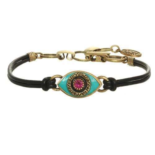 Michal Golan Turquoise and Pink Evil Eye Bracelet on Leather、mySite、topwebapps